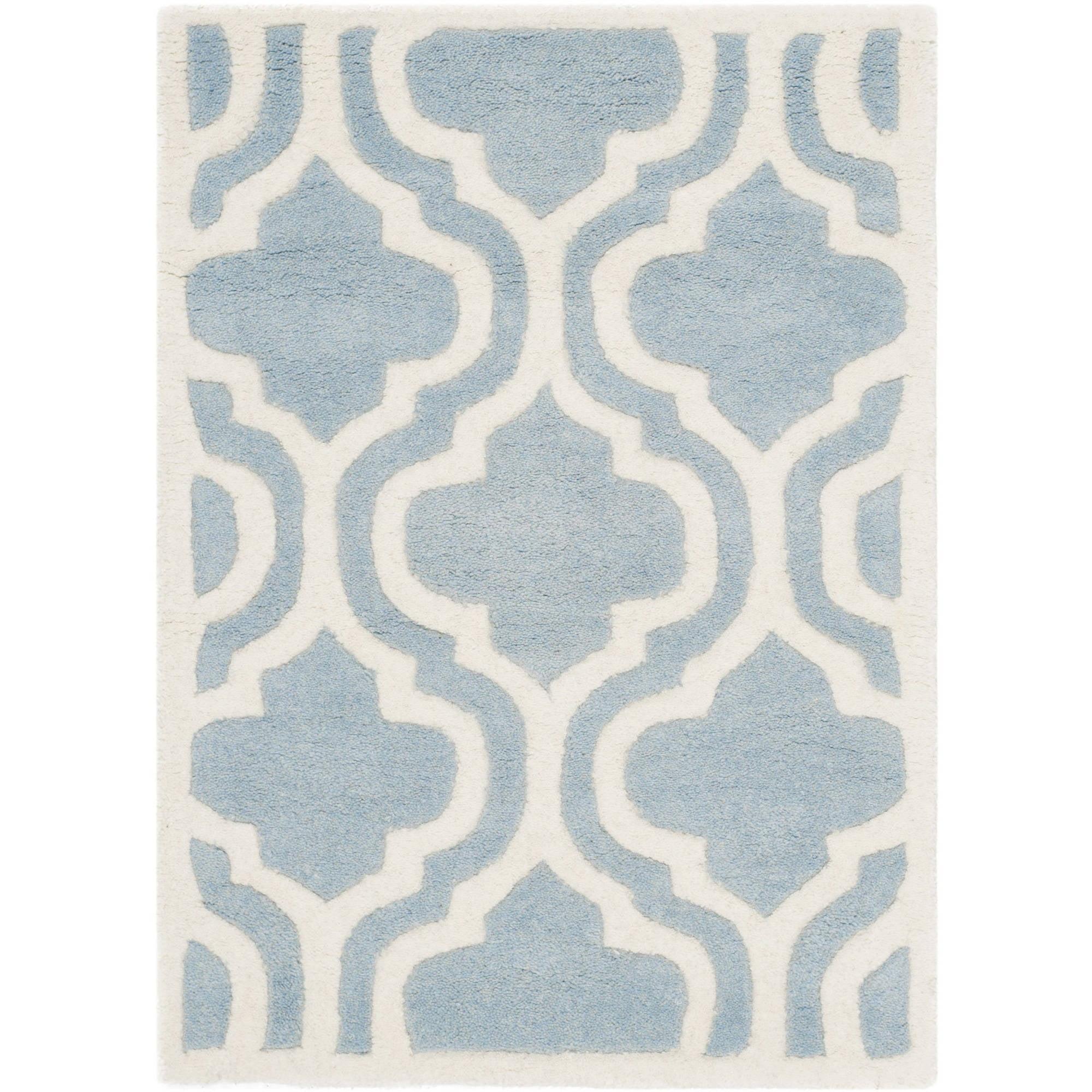 SAFAVIEH Chatham Henry Geometric Quatrefoil Wool Area Rug, Blue/Ivory, 3' x 5'