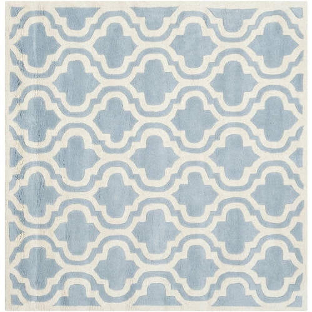 Blue and Ivory Hand-Tufted Wool Geometric 6' x 9' Rug