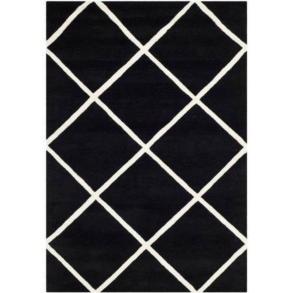 Black and Ivory Hand-Tufted Wool Geometric Area Rug 2' x 3'