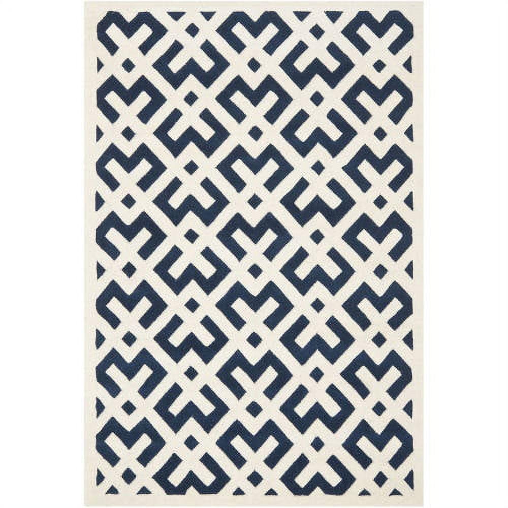 Ivory and Dark Blue Hand-Tufted Wool Geometric Rug, 4' x 6'