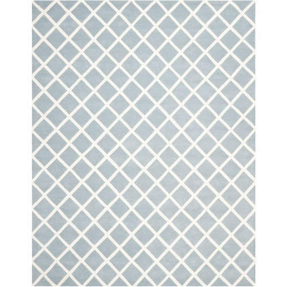 Ivory and Blue Hand-Tufted Wool Geometric Rug