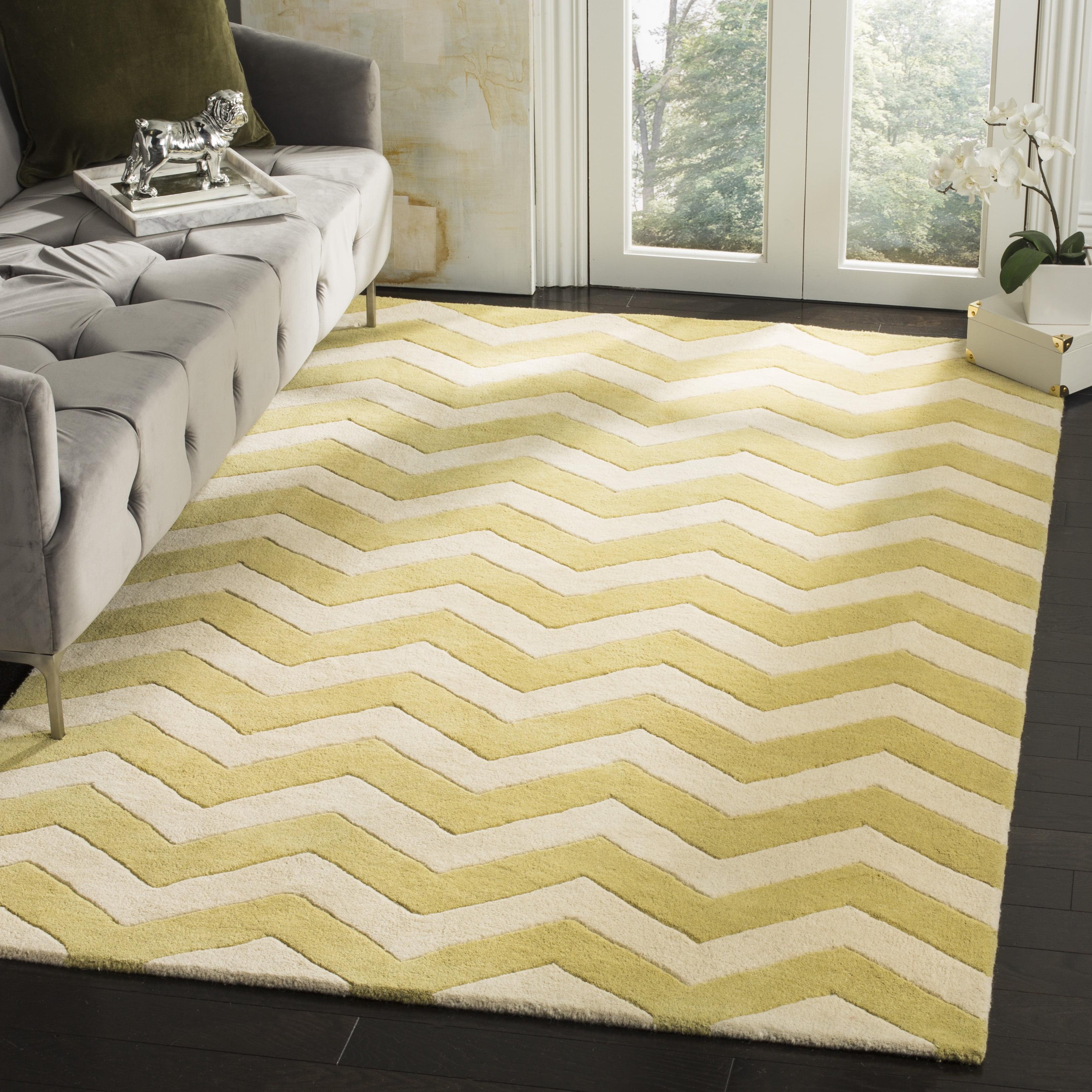 SAFAVIEH Chatham Jake Zigzag Stripes Wool Area Rug, Light Gold/Ivory, 8' x 10'