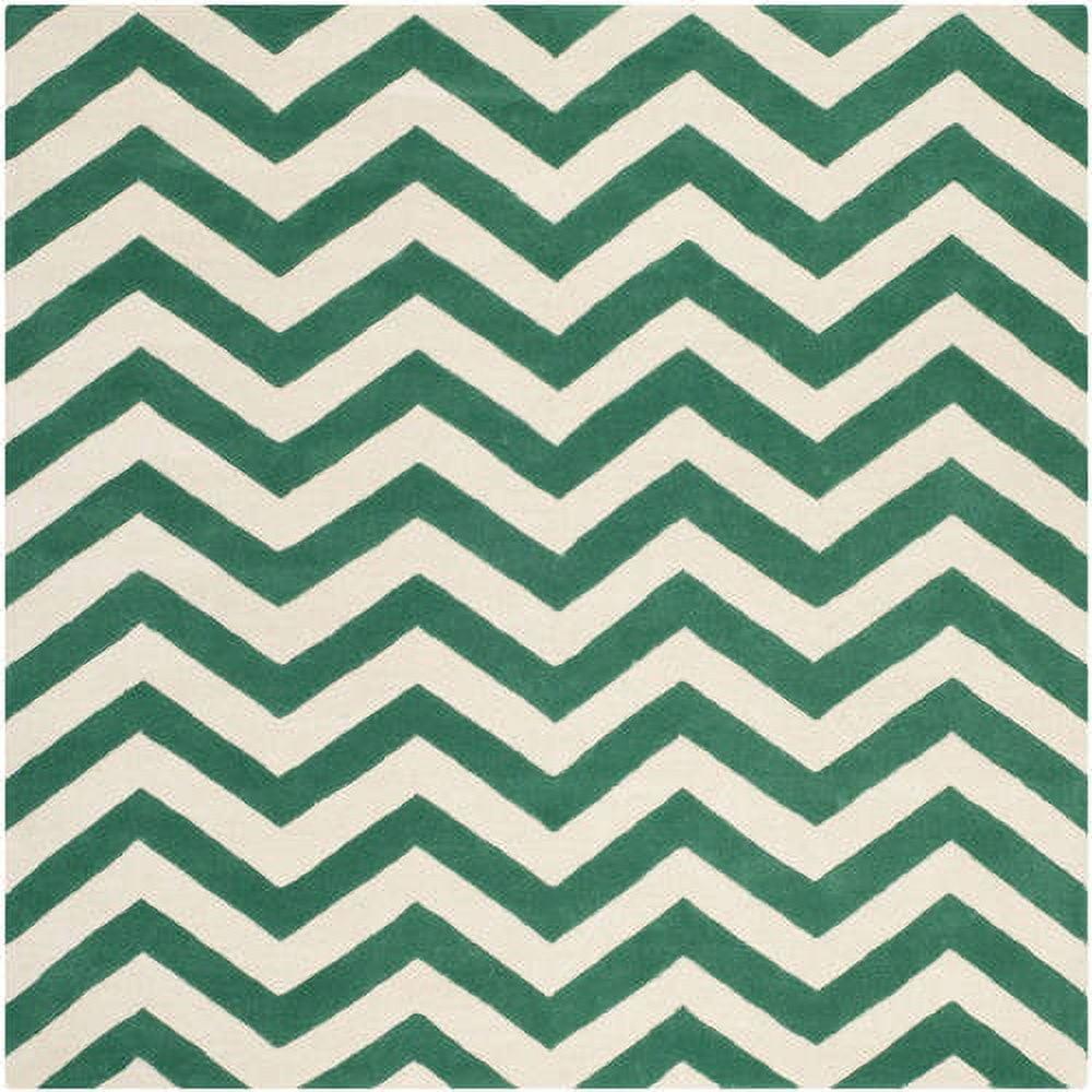 SAFAVIEH Chatham Jake Zigzag Stripes Wool Area Rug, Teal/Ivory, 7' x 7' Square