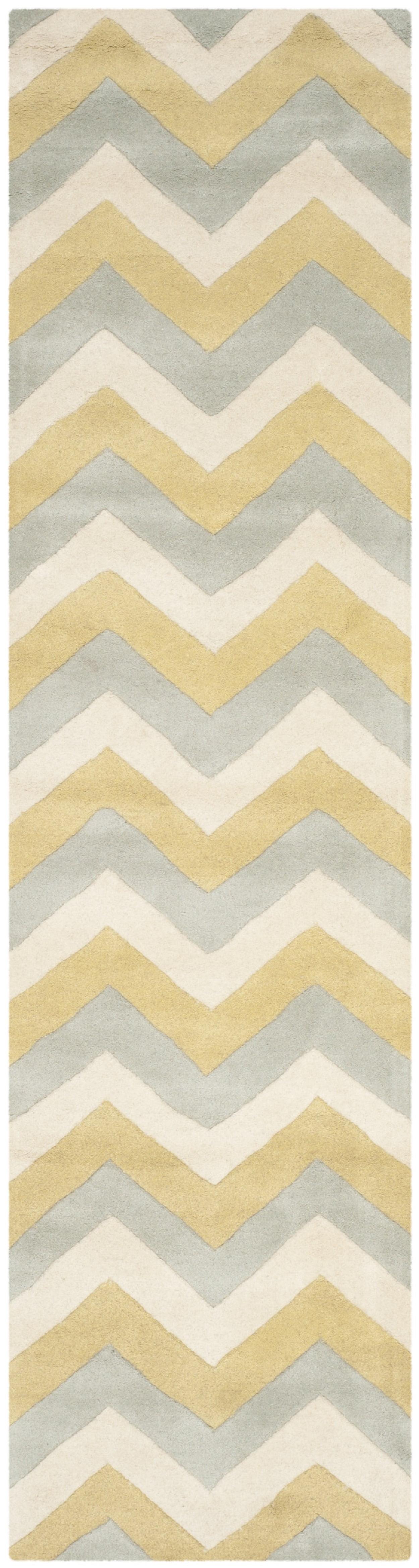 SAFAVIEH Chatham Jake Zigzag Stripes Wool Runner Rug, Grey/Gold, 2'3" x 9'