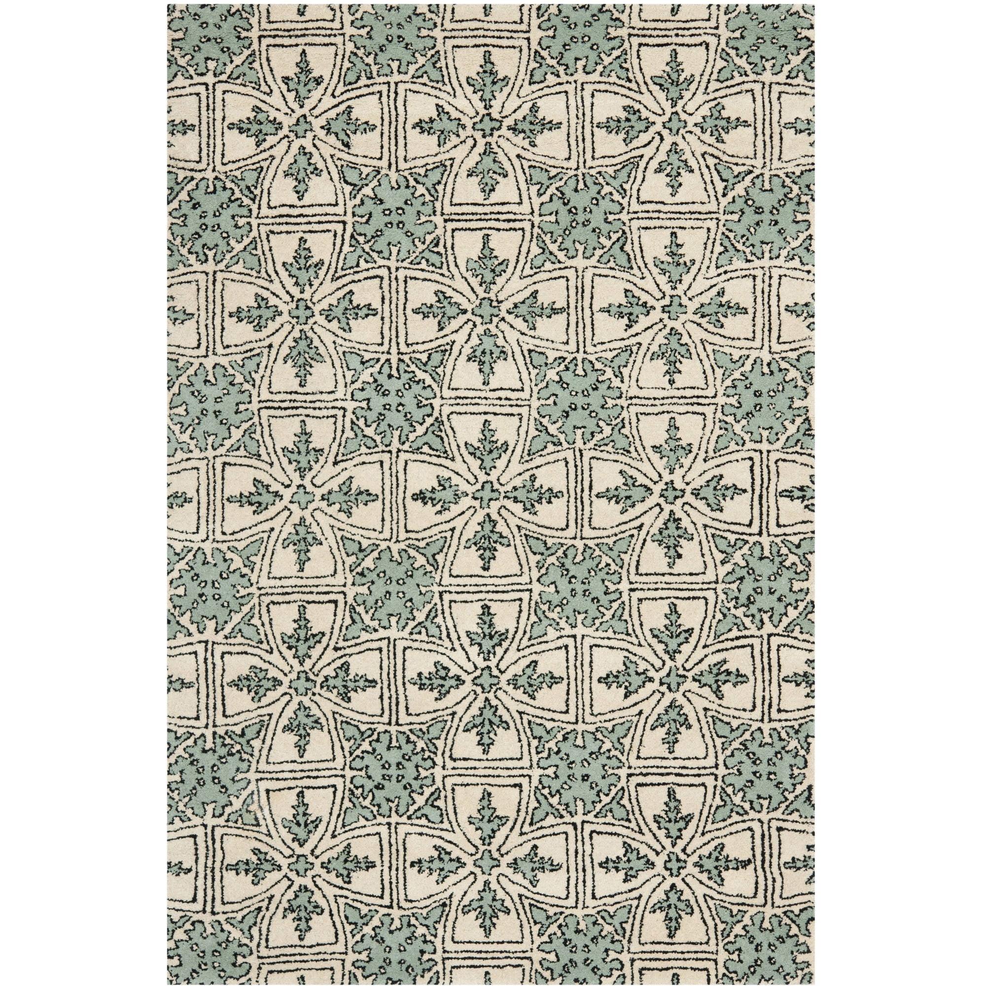 Light Blue and Ivory Hand-Tufted Wool Geometric Area Rug