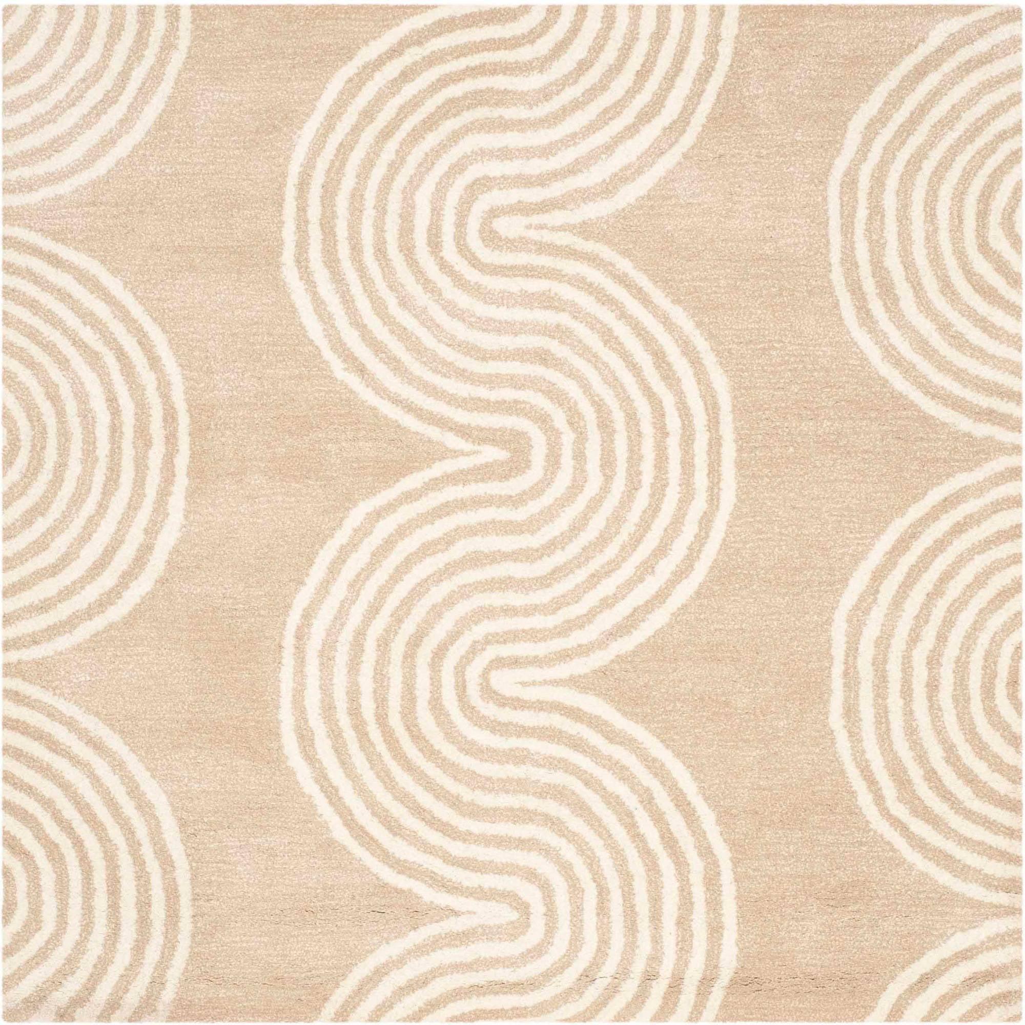 SAFAVIEH Chatham Jasmyn Geometric Waves Wool Area Rug, Beige/Ivory, 5' x 5' Square