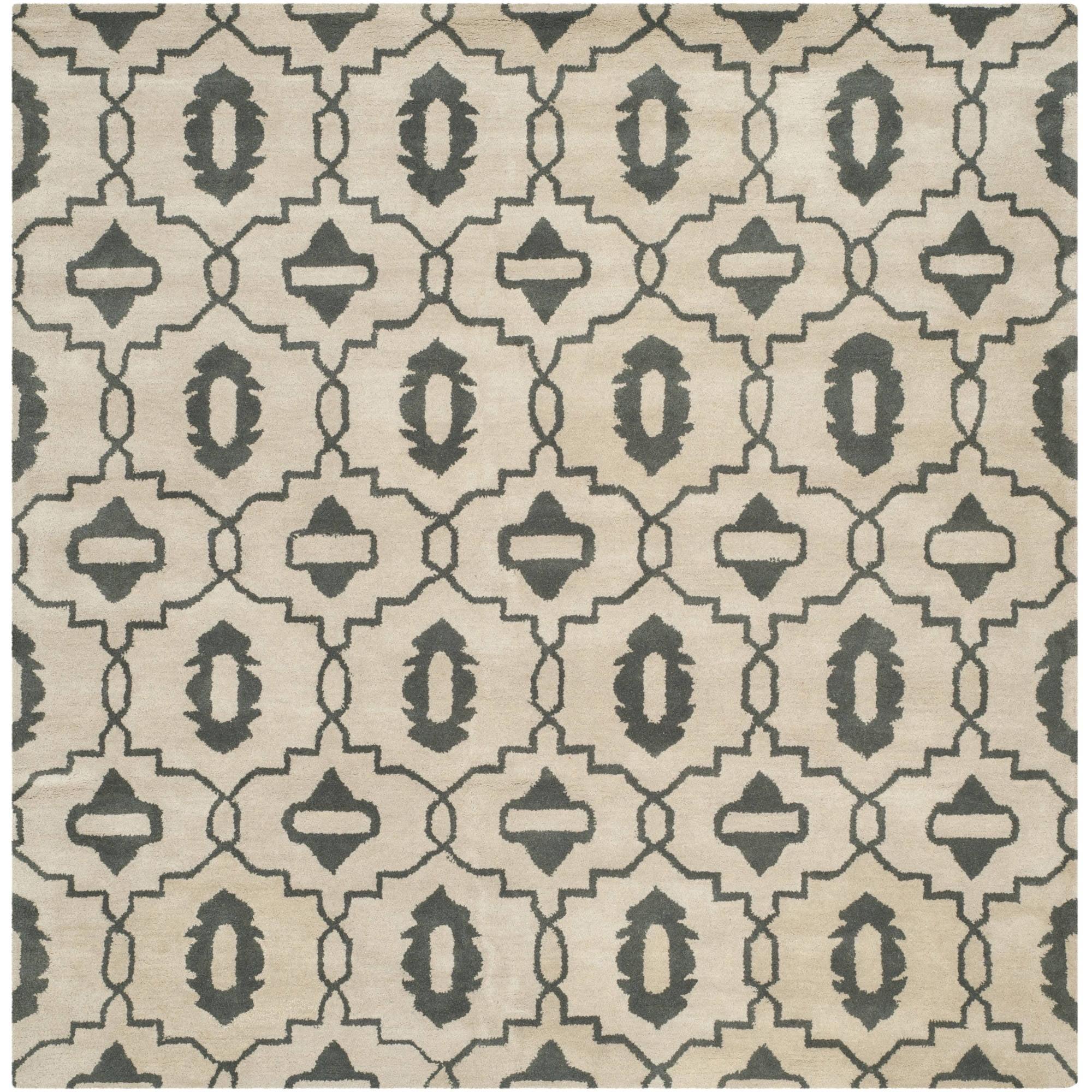 SAFAVIEH Chatham Jason Geometric Wool Area Rug, Beige/Grey, 7' x 7' Square