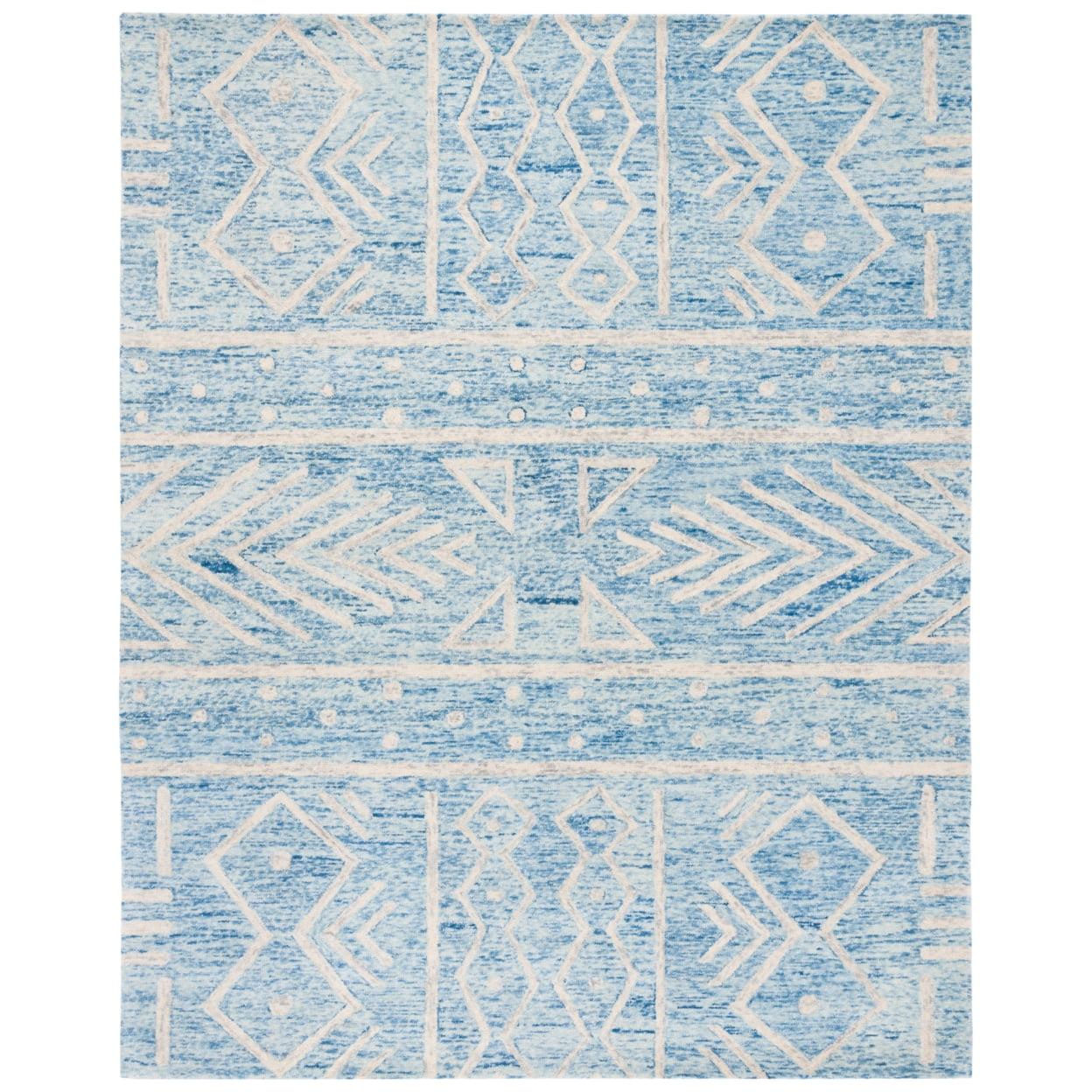 Blue Ivory Hand-Tufted Wool Rectangular Rug 3' x 5'