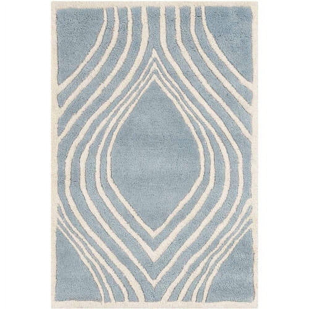 Blue and Ivory Hand-Tufted Wool 4' x 6' Area Rug