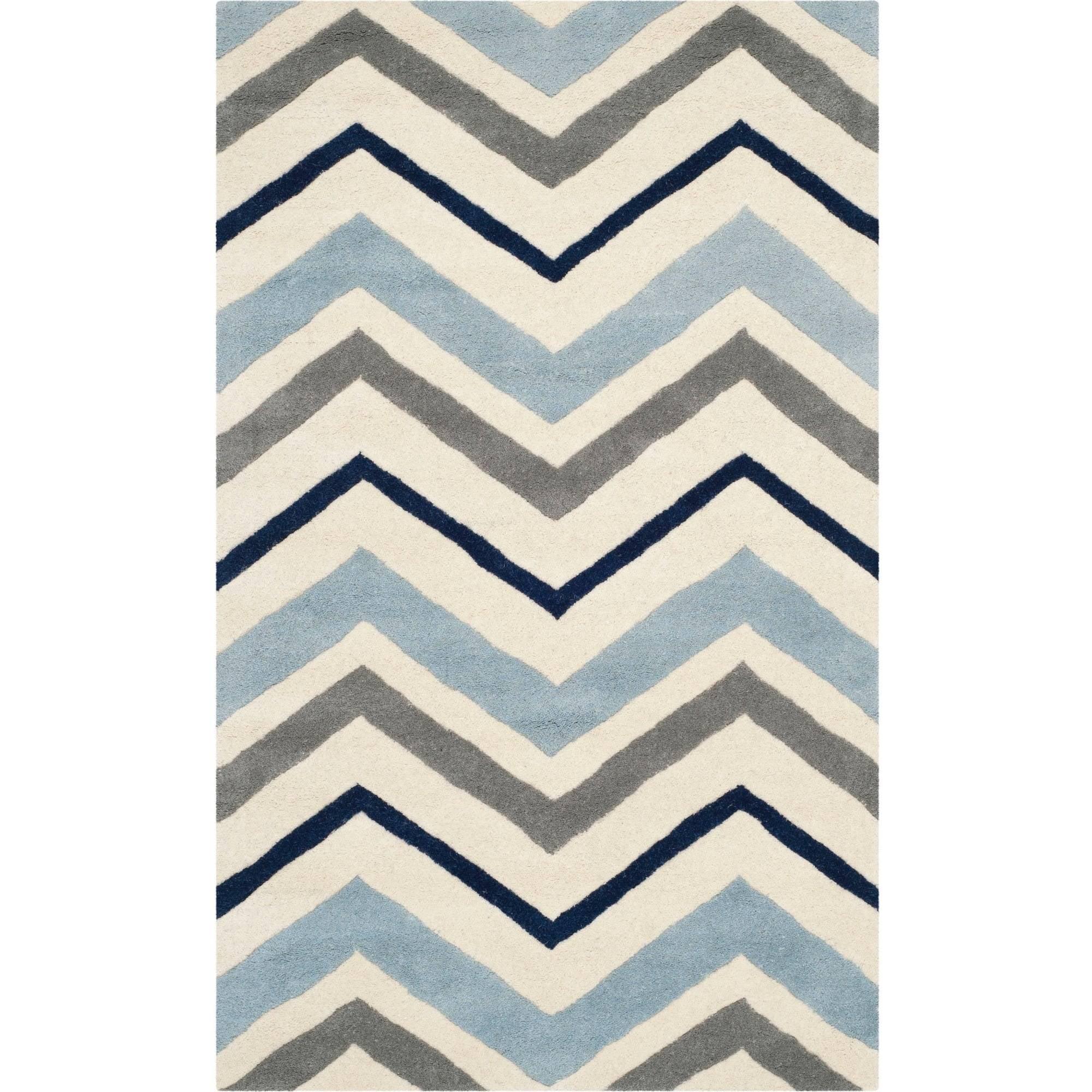 Ivory and Blue Hand-Tufted Wool 4' x 6' Area Rug