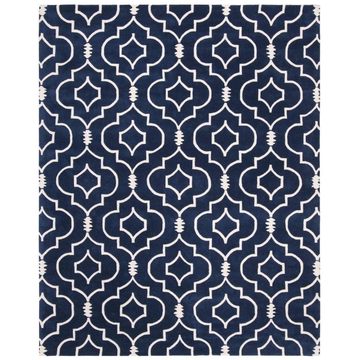 SAFAVIEH Chatham Xanthia Geometric Wool Area Rug, Dark Blue/Ivory, 5' x 8'