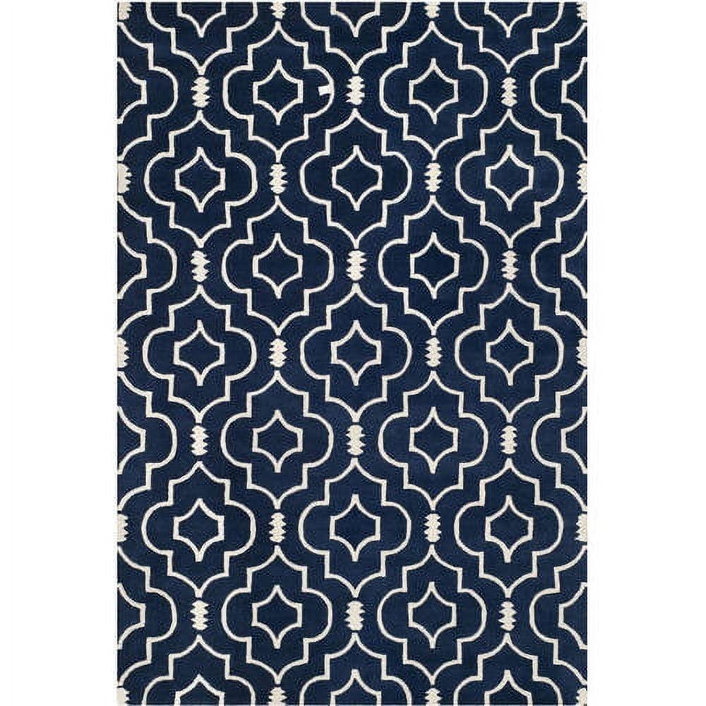 Hand-Tufted Dark Blue and Ivory Wool Geometric Area Rug