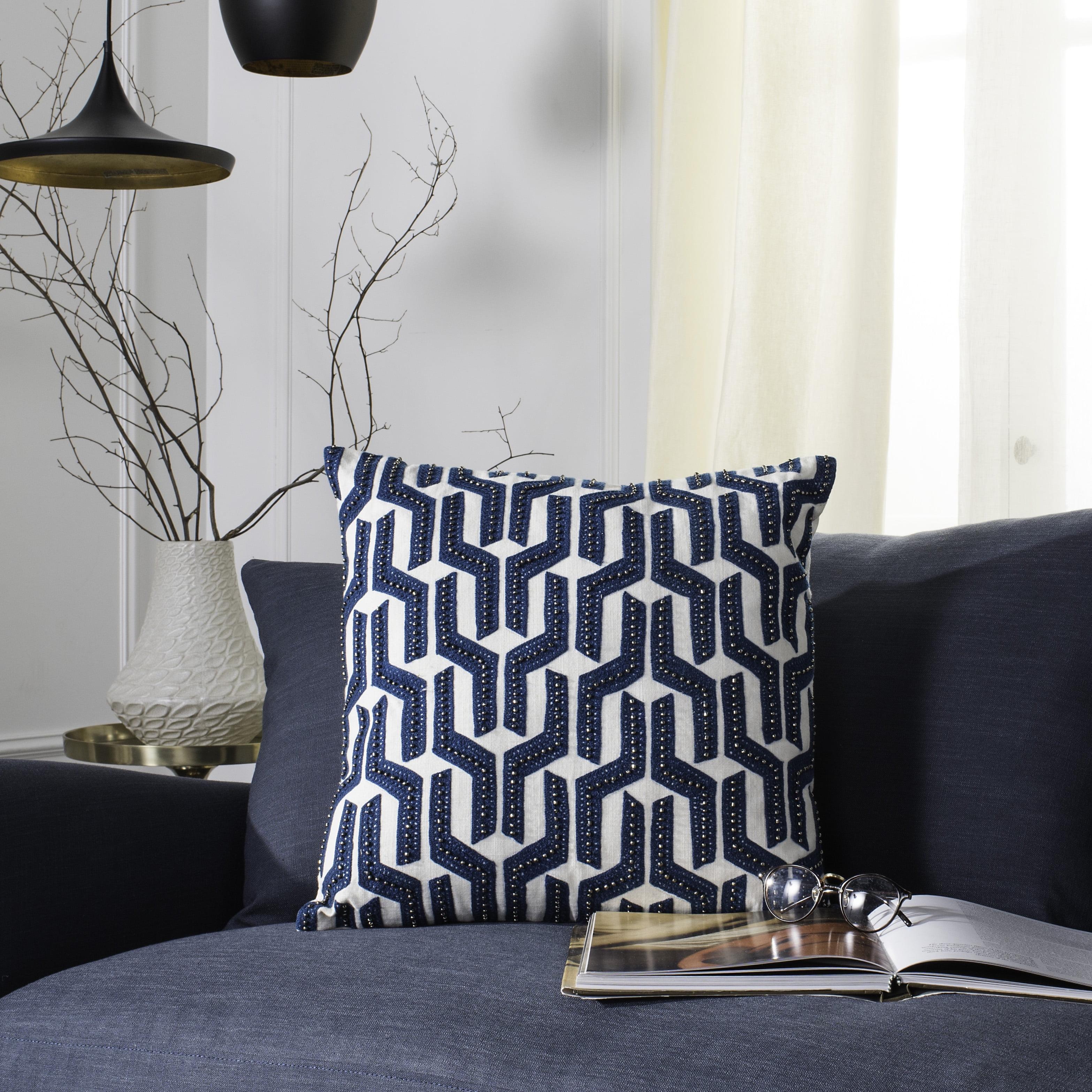 Chauncy 20" Navy Blue Geometric Cotton Throw Pillow