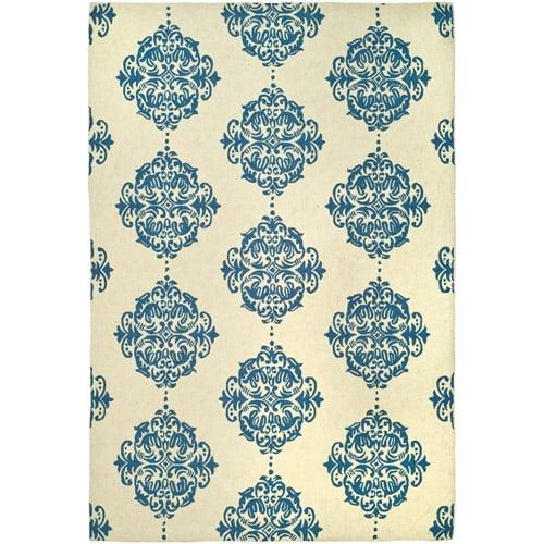 Ivory and Blue Floral Hand-Hooked Wool Area Rug 4' x 6'