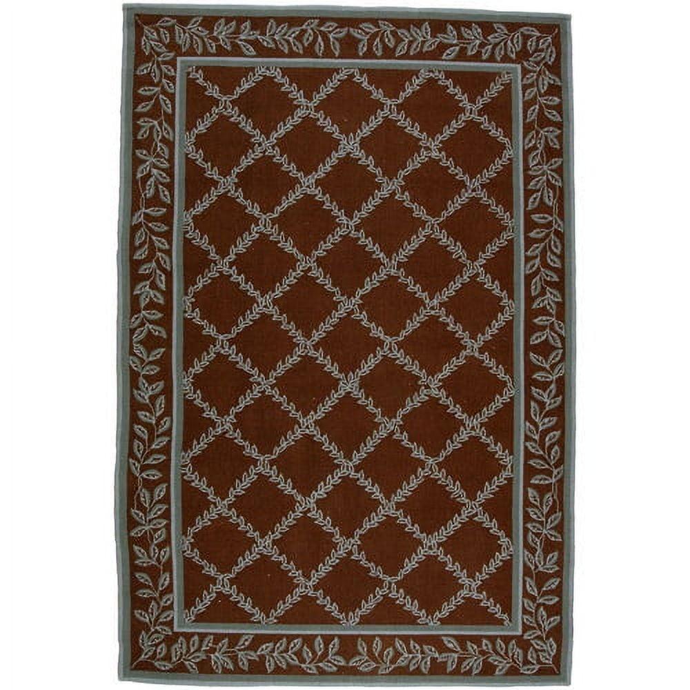 Handmade Blue and Brown Wool Floral Rectangular Rug