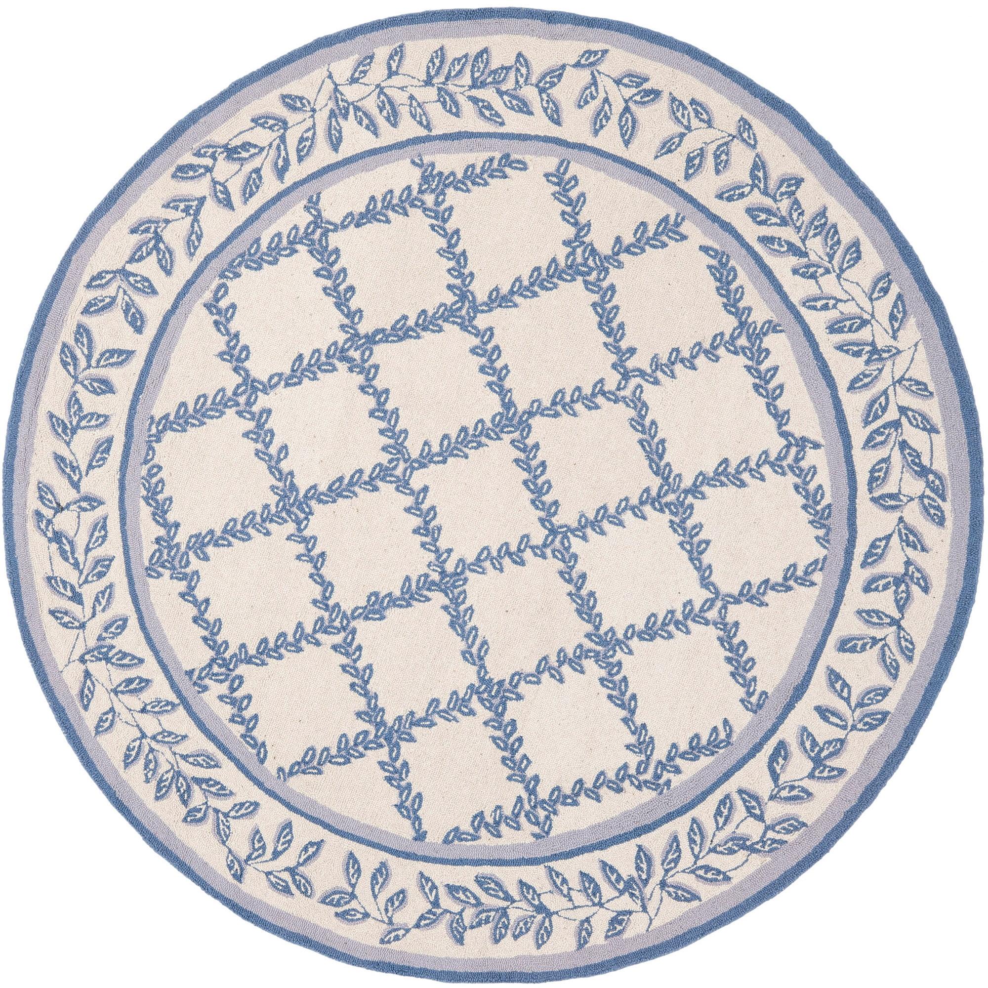 Ivory and Light Blue Round Tufted Wool Area Rug