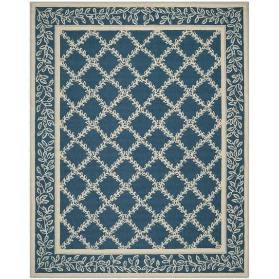 SAFAVIEH Chelsea Alecia Geometric Borders Wool Area Rug, Navy/Cream, 2'9" x 4'9"