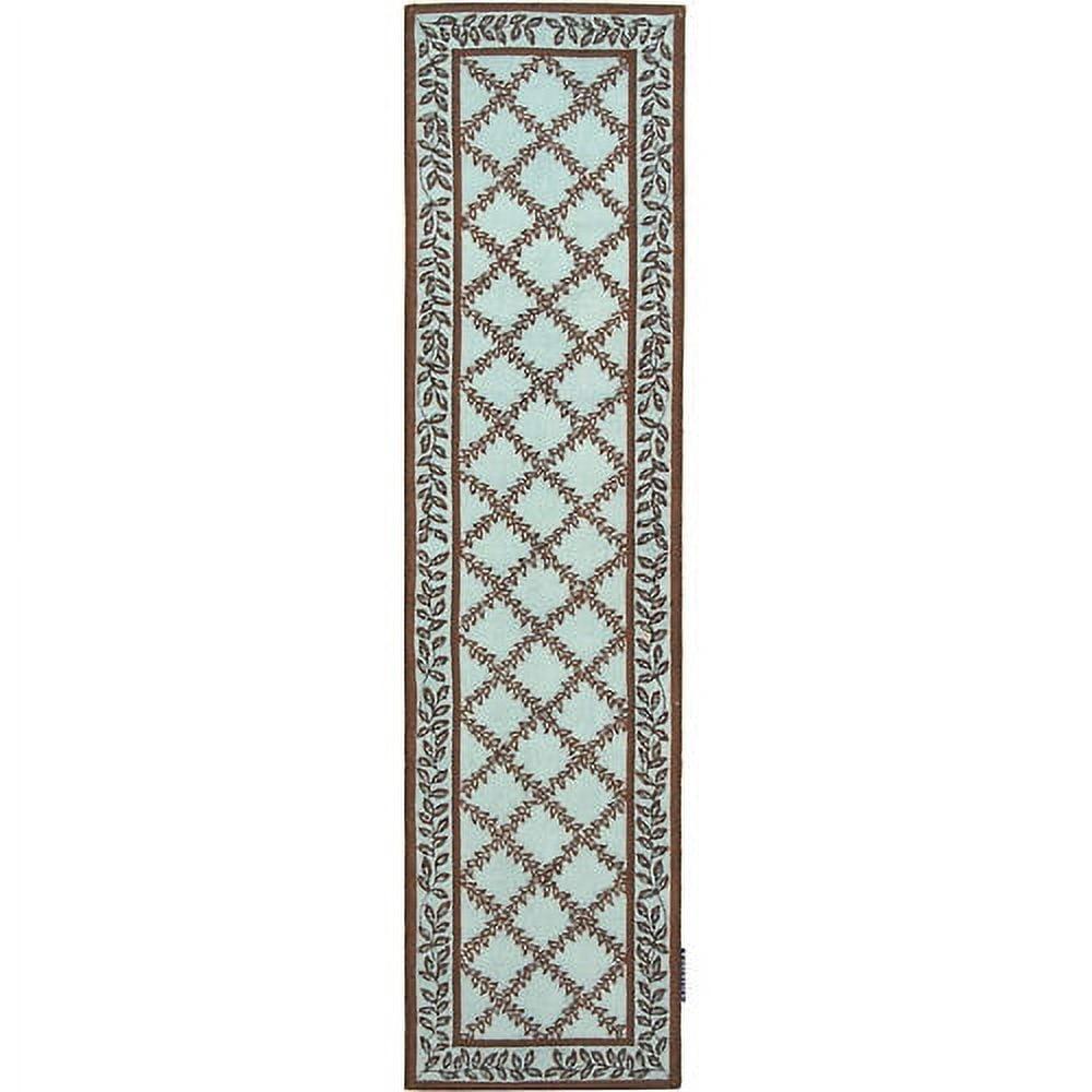 SAFAVIEH Chelsea Alecia Geometric Borders Wool Runner Rug, Blue/Brown, 2'6" x 8'