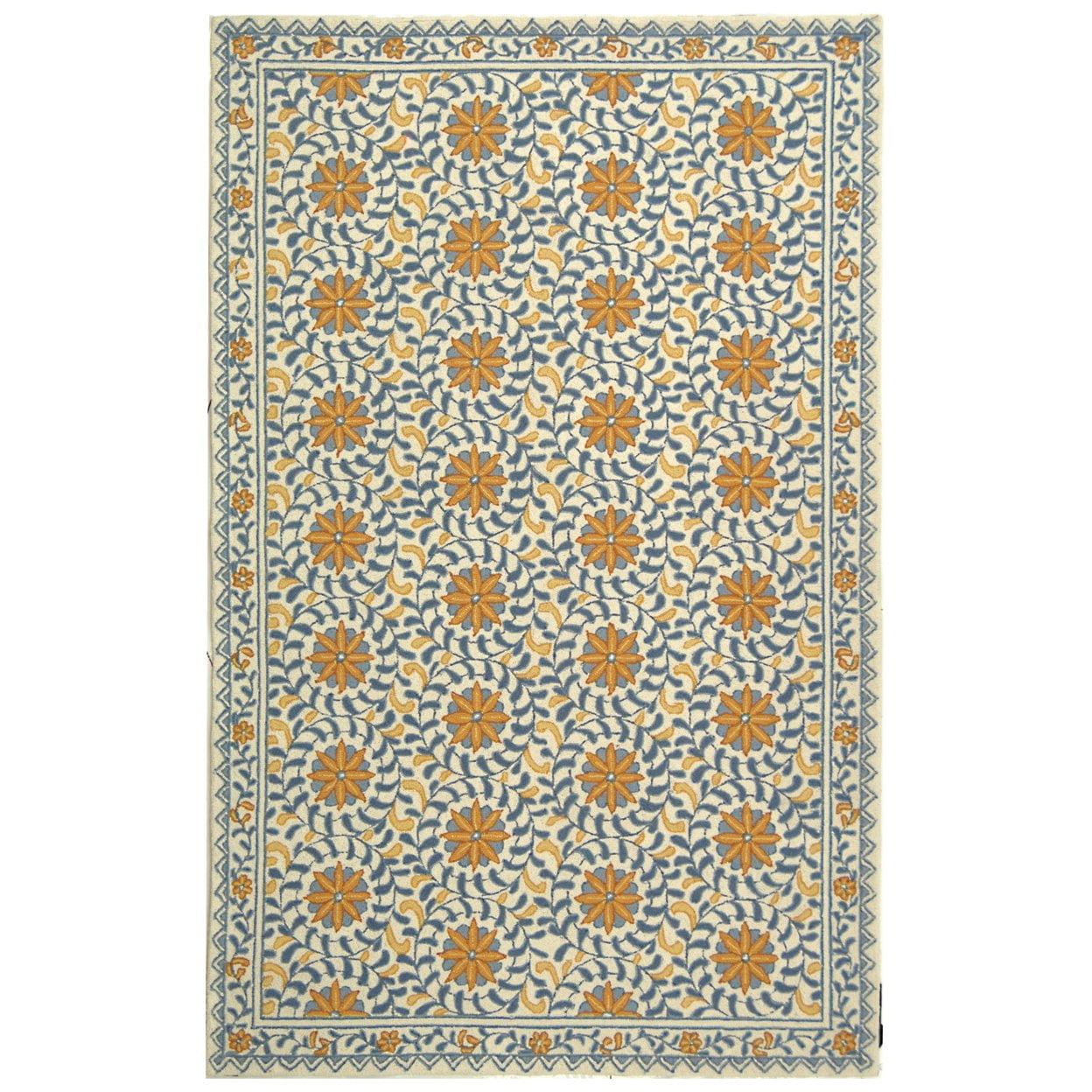 Chelsea Floral Handmade Tufted Wool Ivory/Blue Area Rug