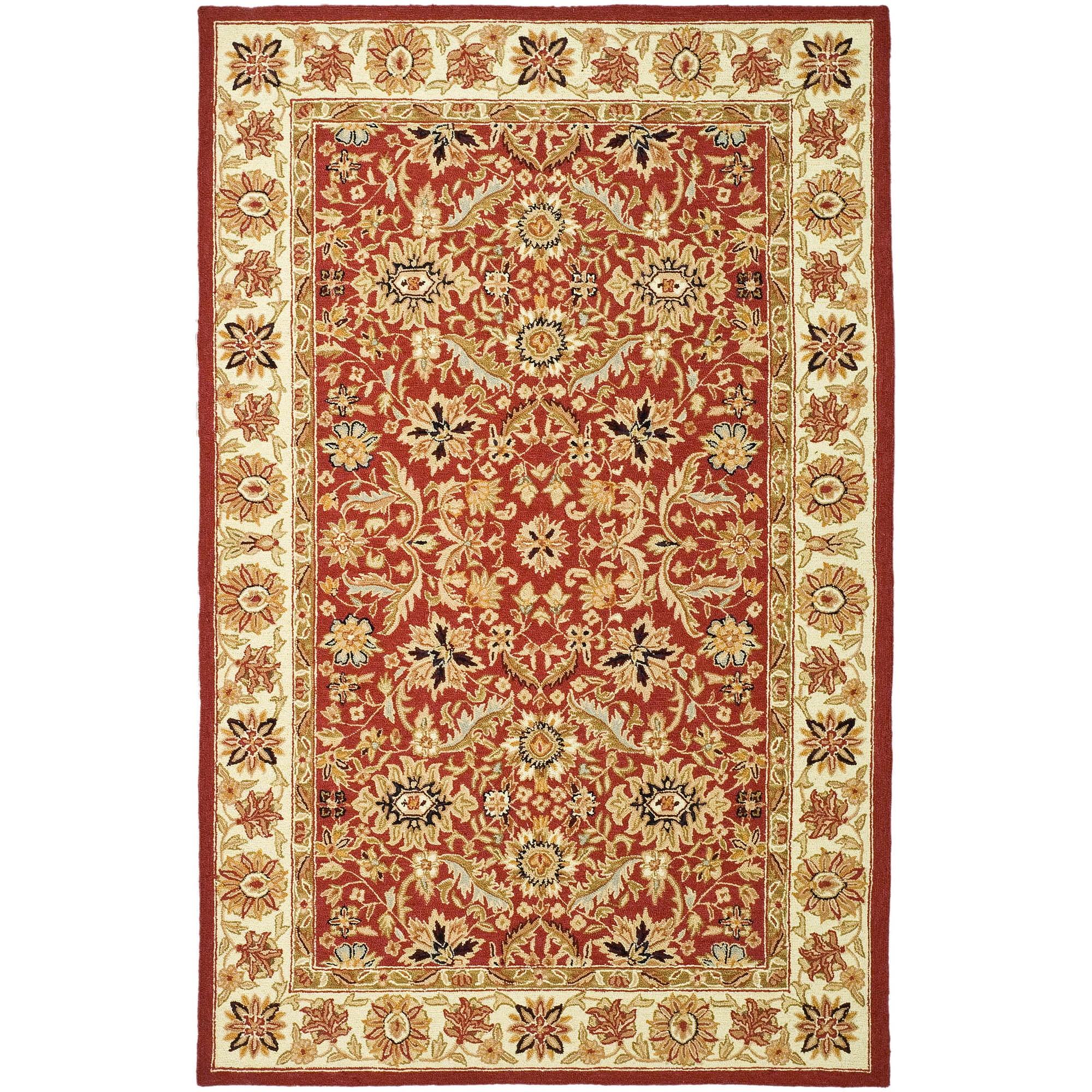 Handmade Red and Ivory Wool Area Rug 5'3" x 8'3"