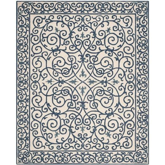SAFAVIEH Chelsea Aragon Geometric Borders Wool Area Rug, Ivory/Dark Blue, 2'6" x 4'