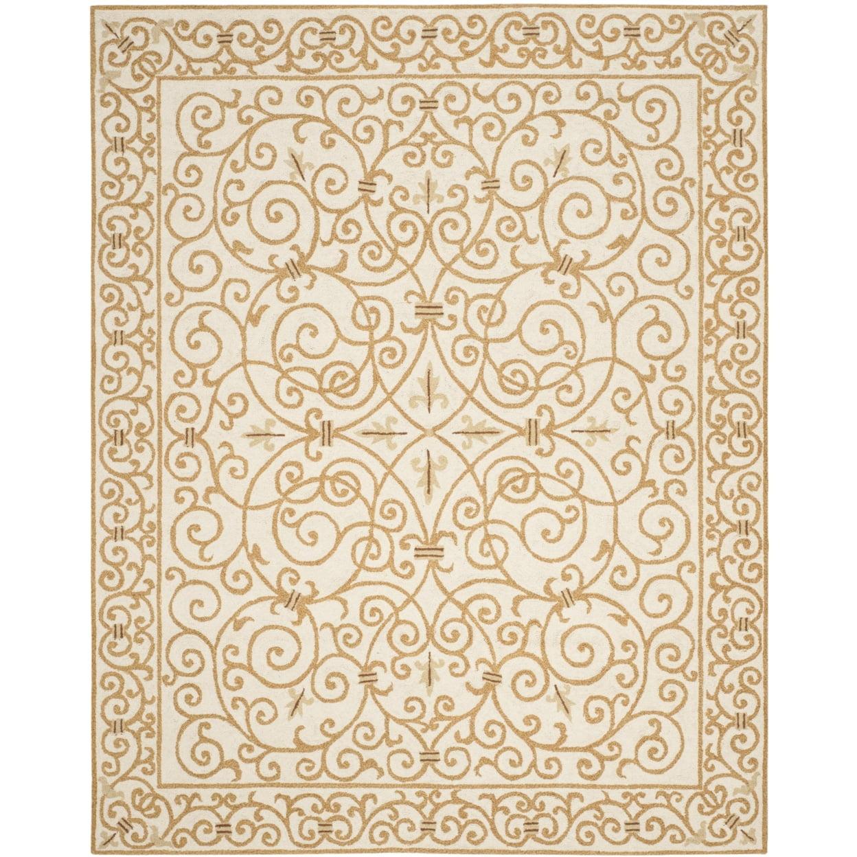 SAFAVIEH Chelsea Aragon Geometric Borders Wool Area Rug, Ivory/Gold, 6' x 9'