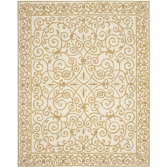 SAFAVIEH Chelsea Aragon Geometric Borders Wool Area Rug, Ivory/Gold, 6' x 9'