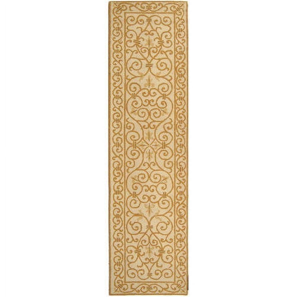 SAFAVIEH Chelsea Aragon Geometric Borders Wool Runner Rug, Ivory/Gold, 2'6" x 6'