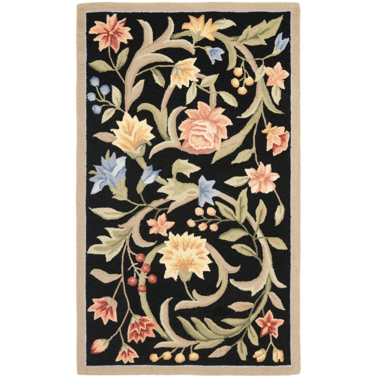 SAFAVIEH Chelsea Baxter Floral Wool Area Rug, Black, 4' x 4' Round