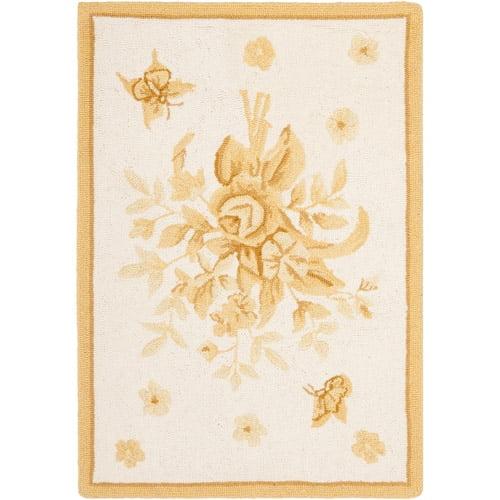 SAFAVIEH Chelsea Benedict Floral Wool Area Rug, Ivory/Gold, 3'9" x 5'9"