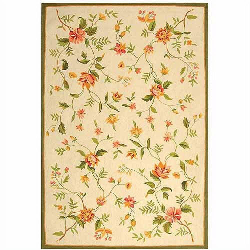 Ivory Floral Hand-Knotted Wool Area Rug, 6' x 9'