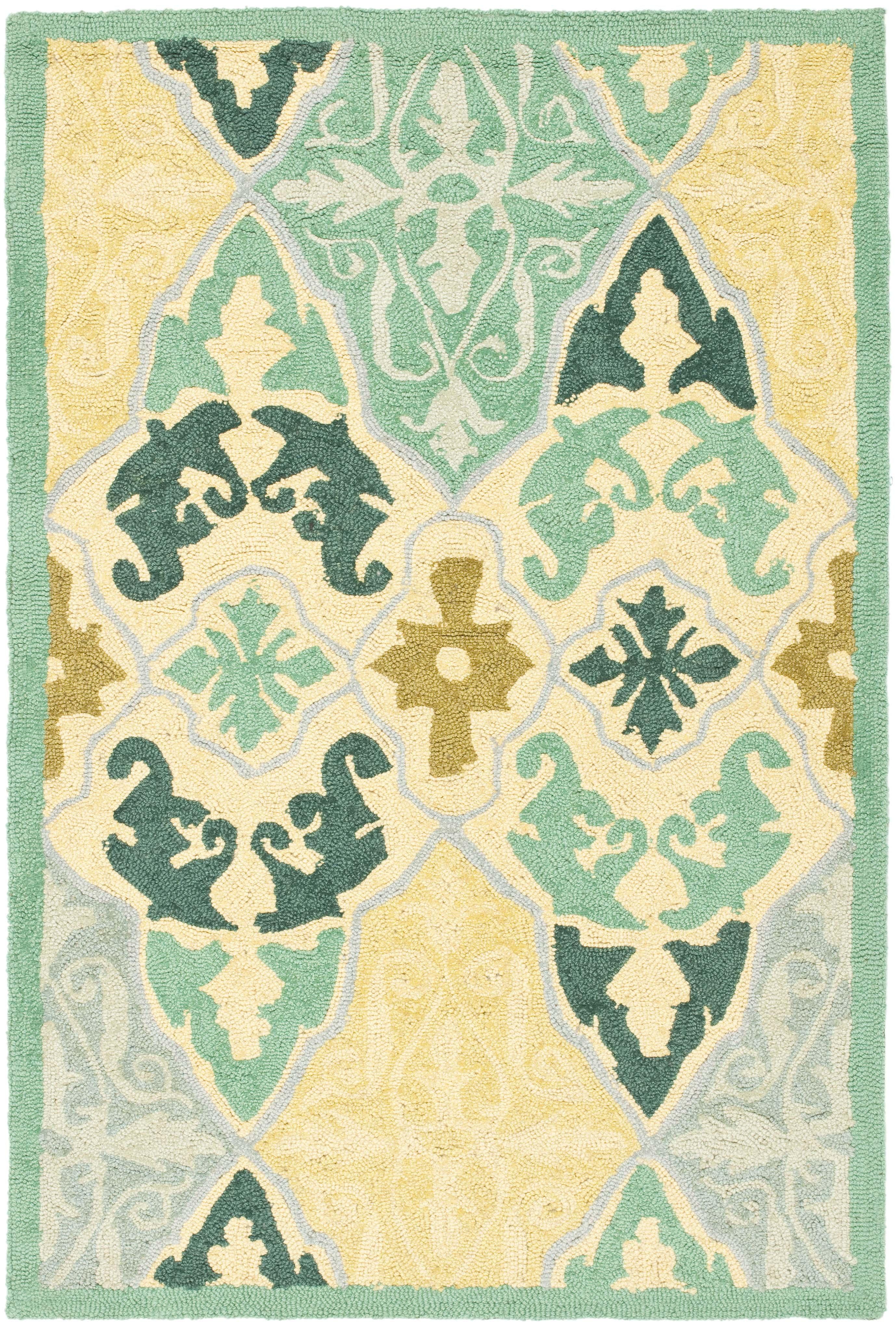 Handmade Ivory Wool Square Area Rug with Floral Design