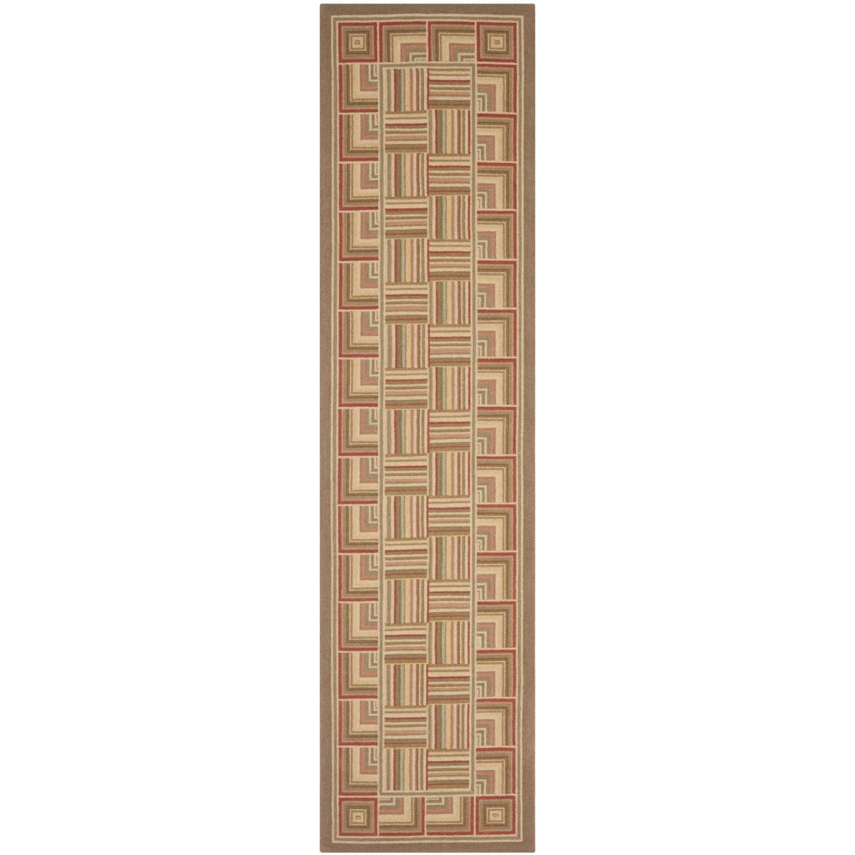 Handmade Beige Geometric Wool and Cotton Runner Rug