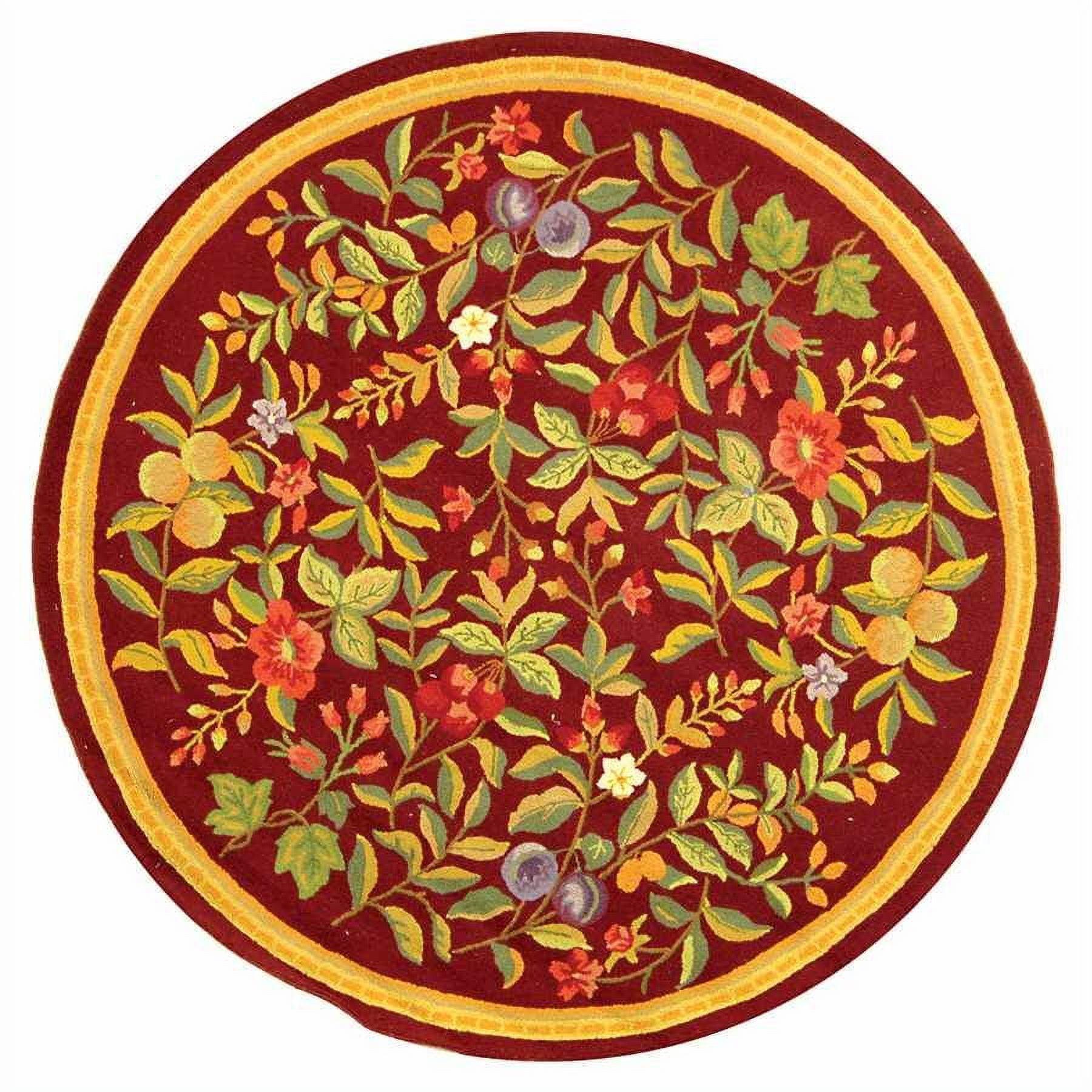 SAFAVIEH Chelsea Dania Floral Wool Area Rug, Burgundy, 5'6" x 5'6" Round