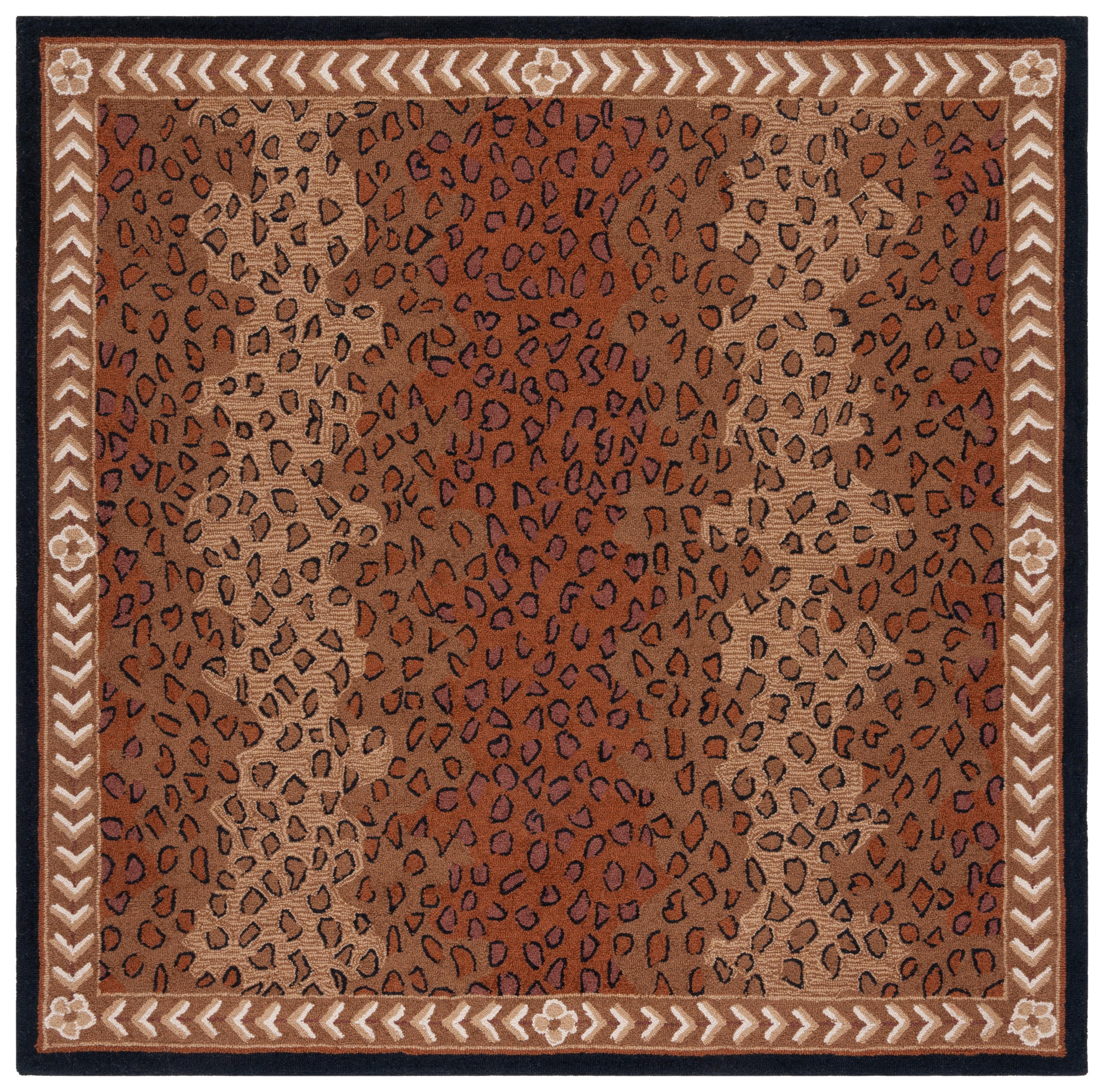 SAFAVIEH Chelsea Doriane Bordered Wool Area Rug, Black/Brown, 3' x 3' Square