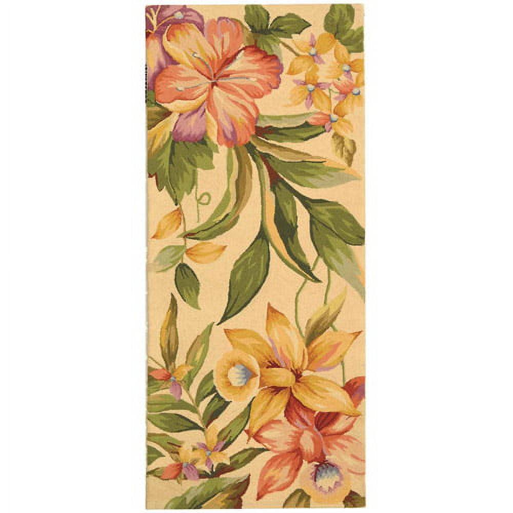 Ivory Floral Elegance 2'6" x 6' Handmade Wool Runner Rug