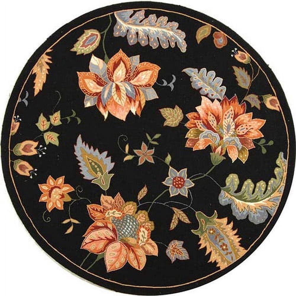 Handmade Chelsea Floral Black Wool Round Rug - 3' Diameter