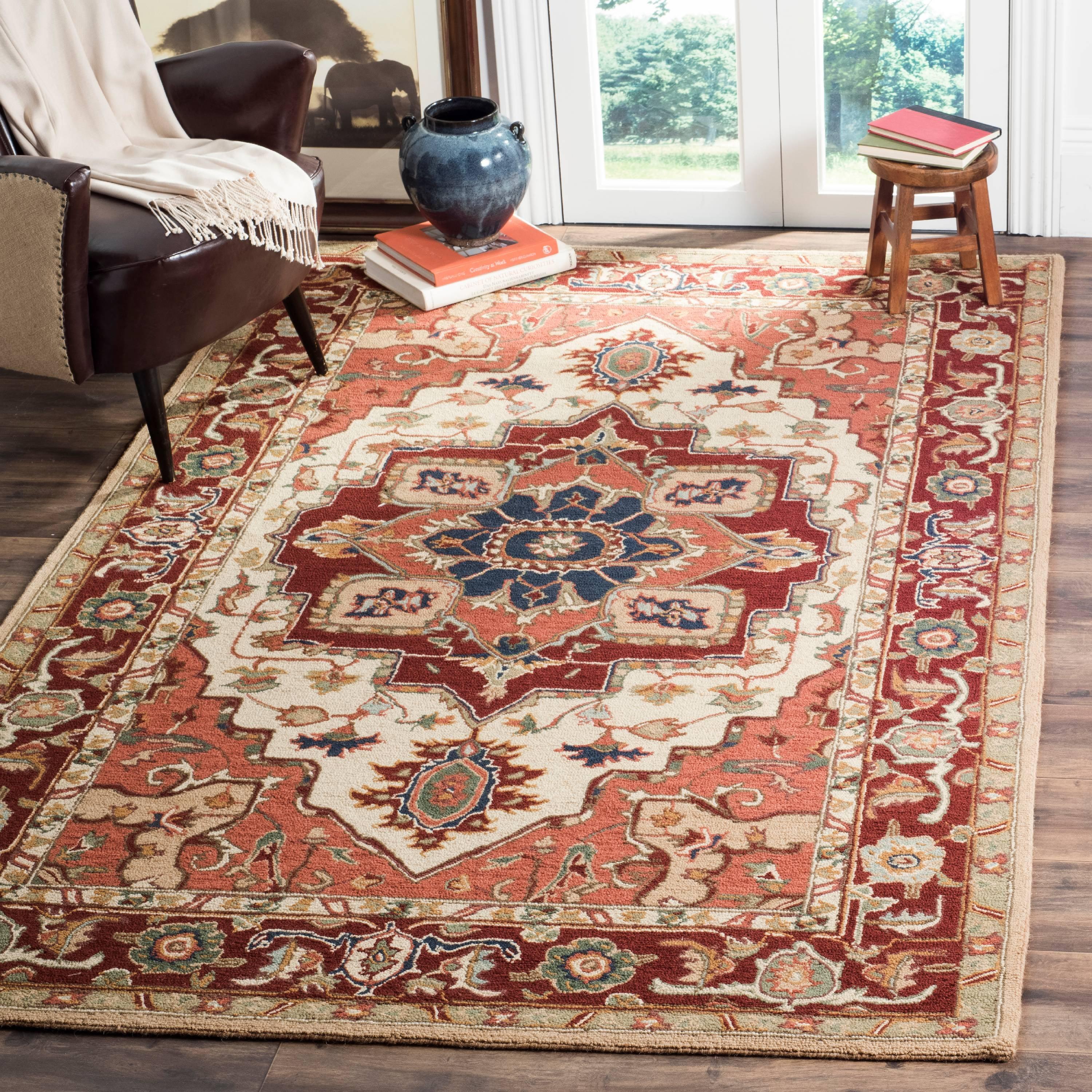 Chelsea HK709 Hand Hooked Area Rug - Red/Ivory - 5'3"x8'3" - Safavieh.