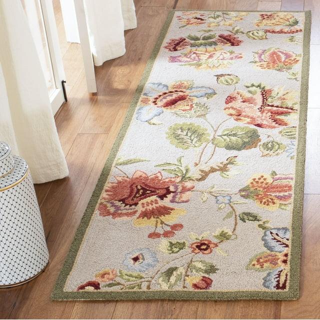 SAFAVIEH Chelsea Hayleigh Floral Wool Runner Rug, Sage, 2'6" x 10'