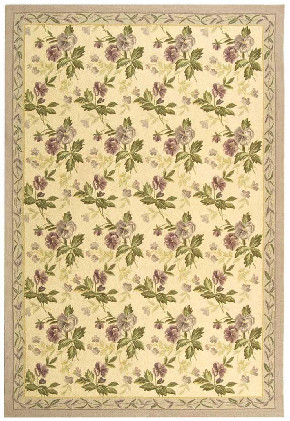 Ivory Floral Hand-Knotted Wool Rectangular Area Rug