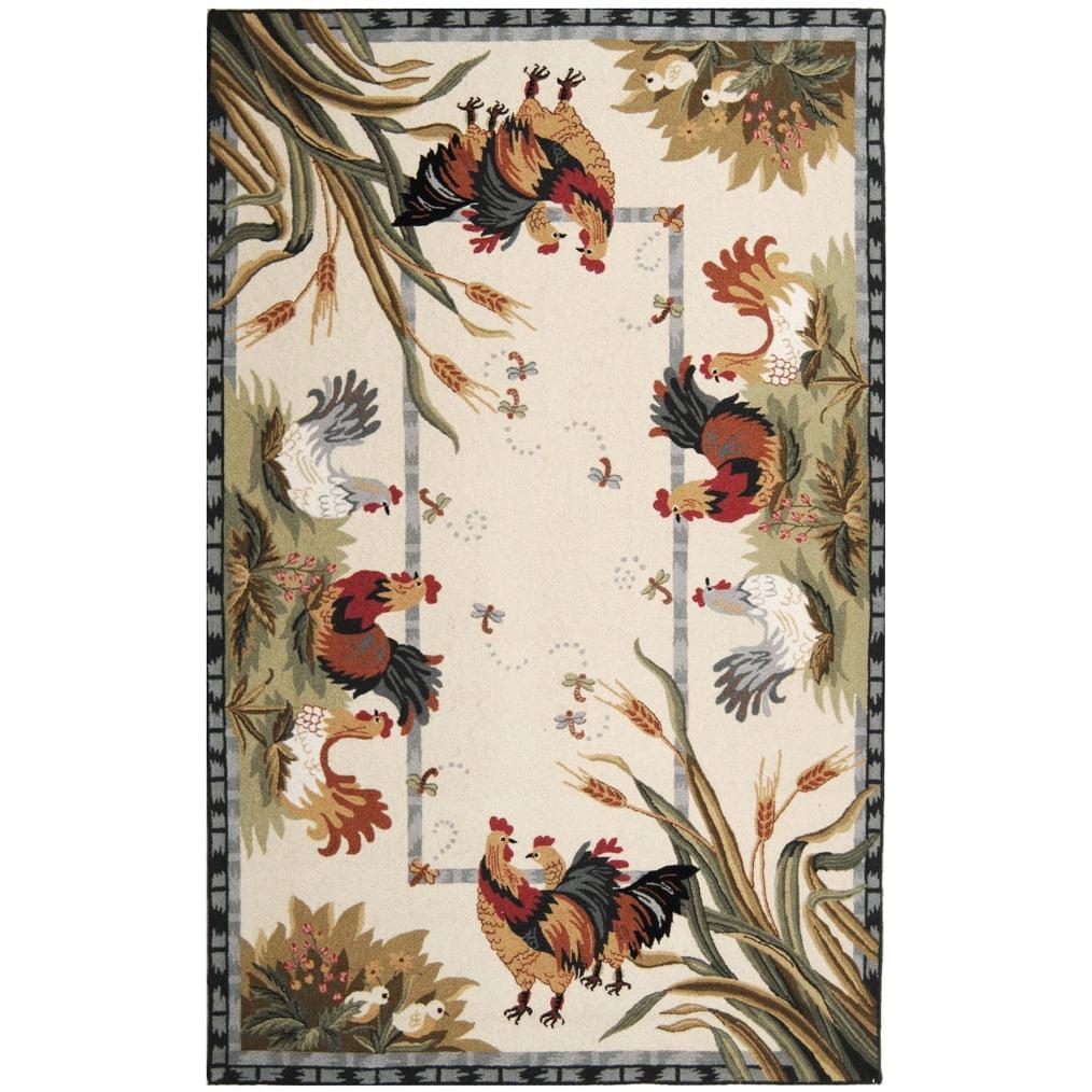 Handmade Ivory Floral Wool Rectangular Area Rug