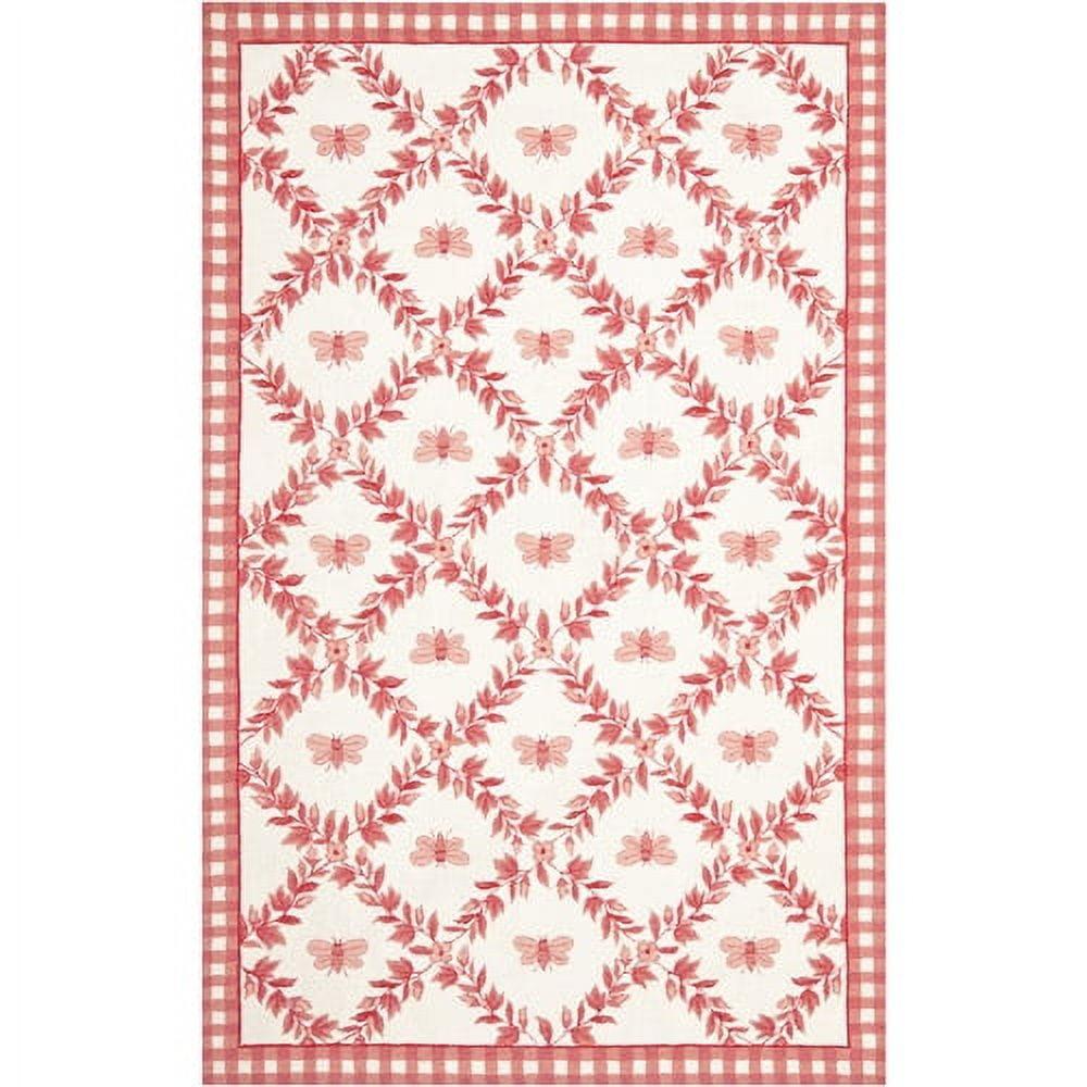 Ivory and Rose Hand-Knotted Wool Floral Area Rug