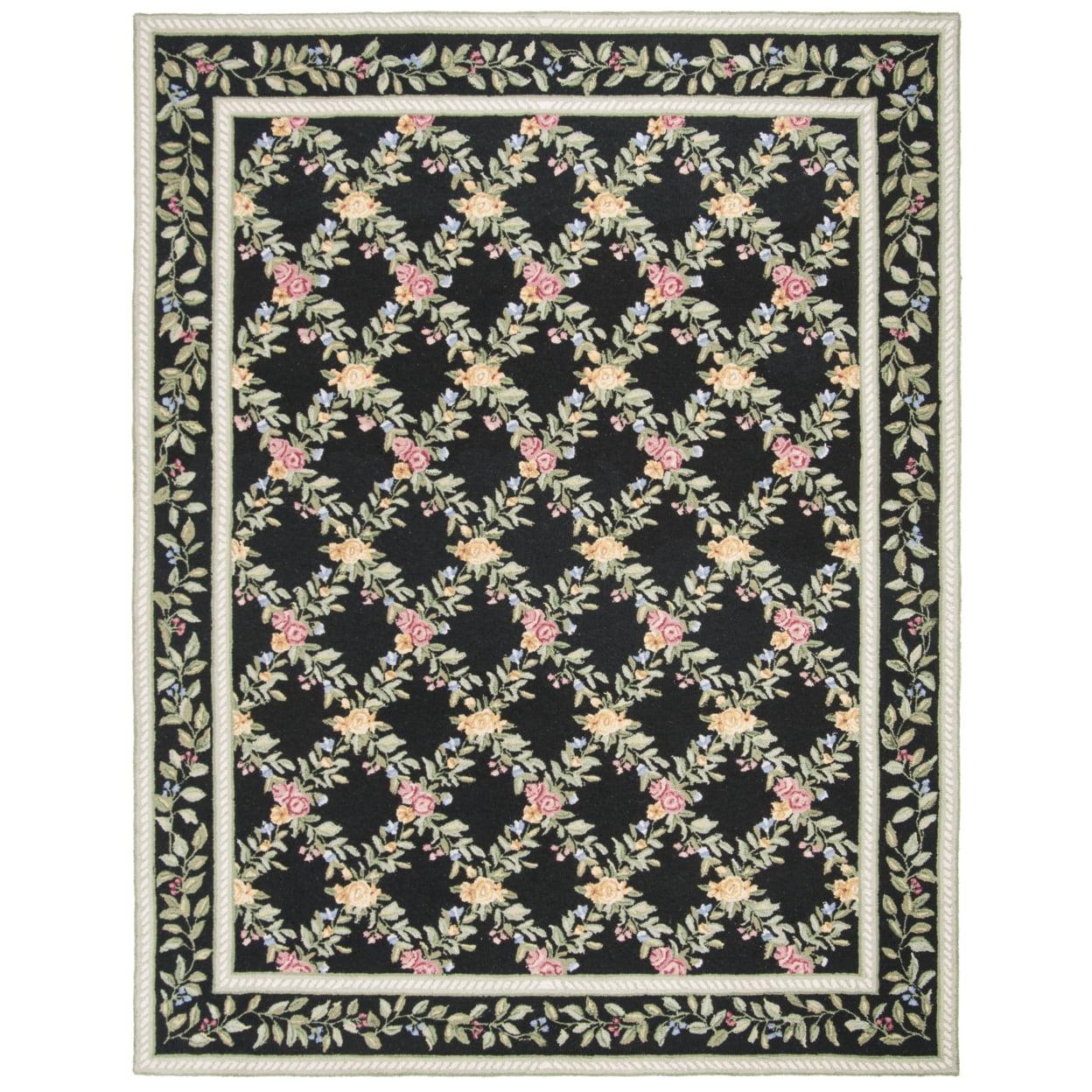 Chelsea Black Floral Hand-Knotted Wool Area Rug