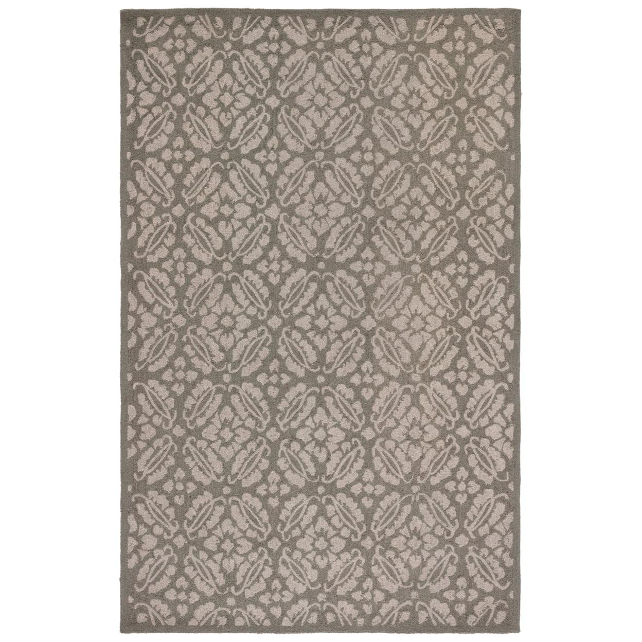 Handmade Floral Blue Wool and Cotton Rectangular Area Rug, 5'3" x 8'3"