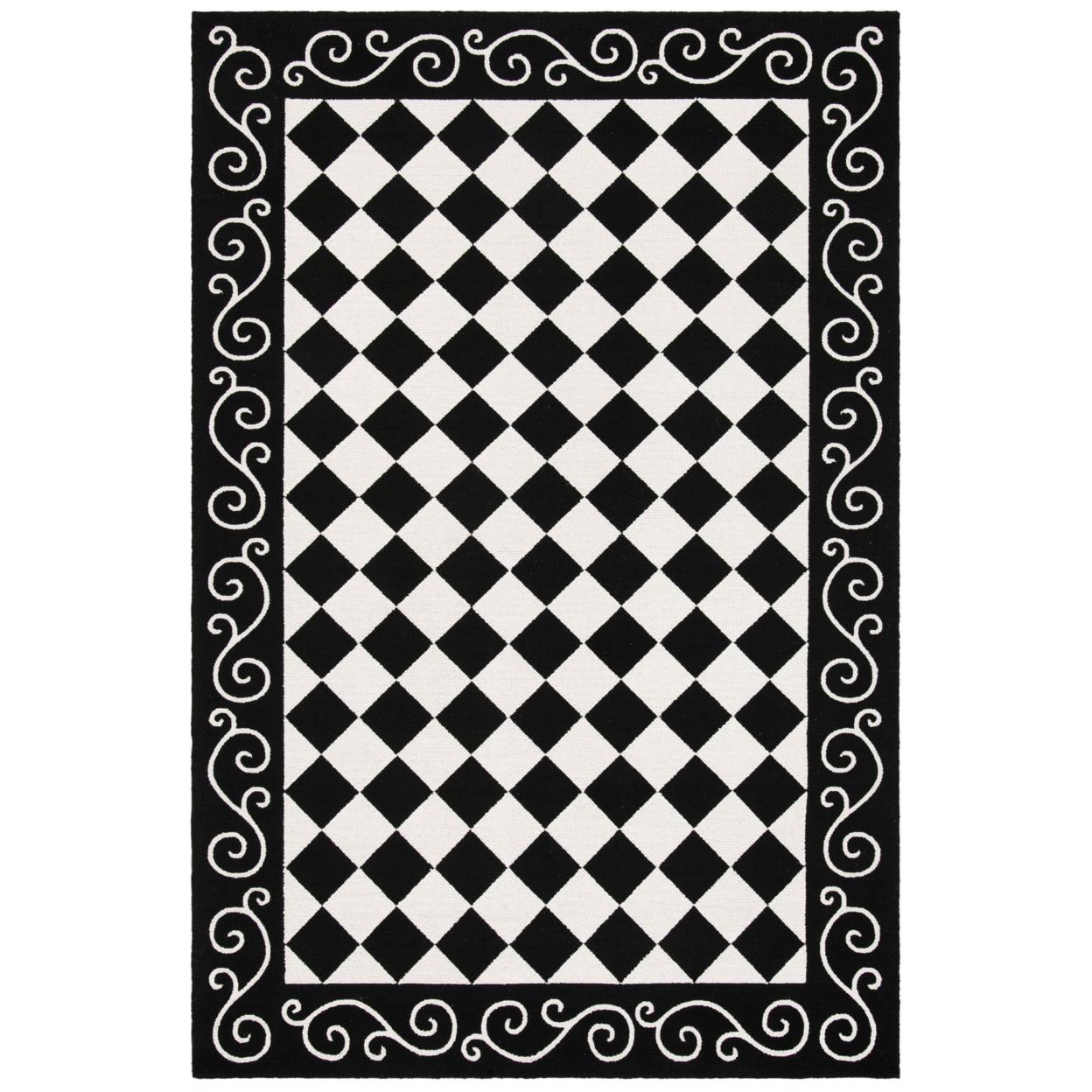 SAFAVIEH Chelsea Marilou Checkered Wool Area Rug, Black/Ivory, 1'8" x 2'6"