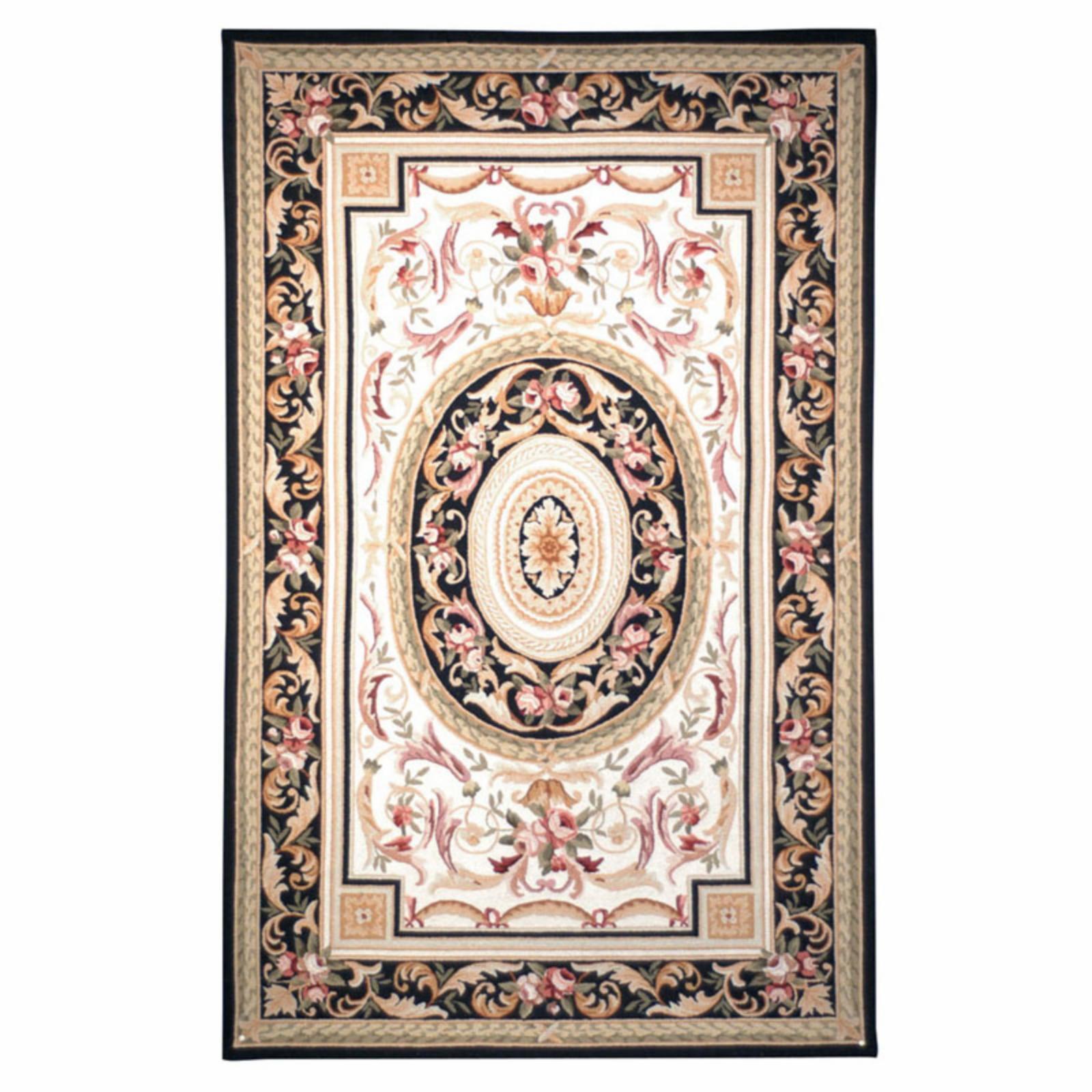 SAFAVIEH Chelsea Patton Floral Wool Area Rug, Ivory/Black, 3'9" x 5'9"