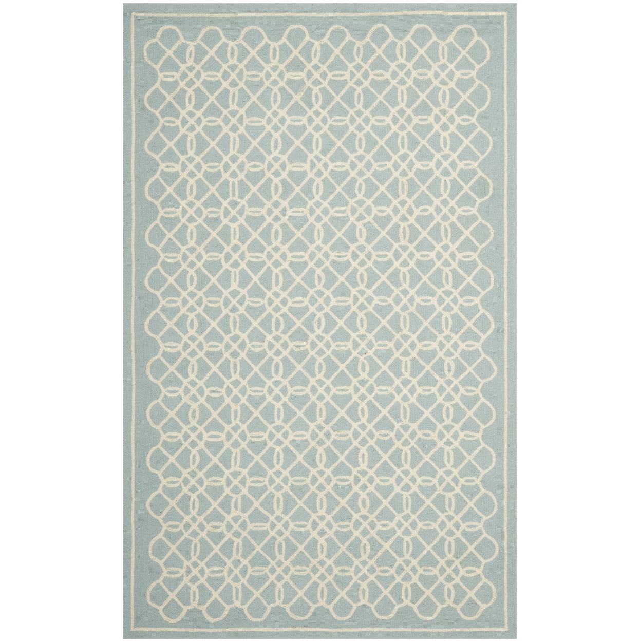 Ivory and Blue Hand-Tufted Wool Area Rug, 5'3" x 8'3"