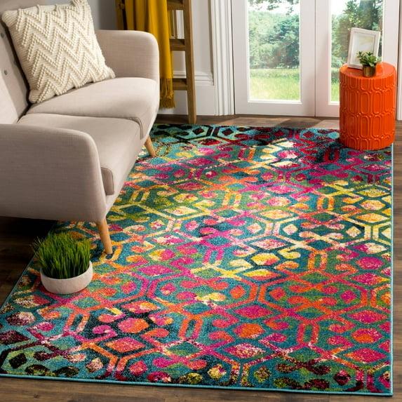 SAFAVIEH Cherokee Maitland Geometric Area Rug, Light Blue/Fuchsia, 4' x 6'