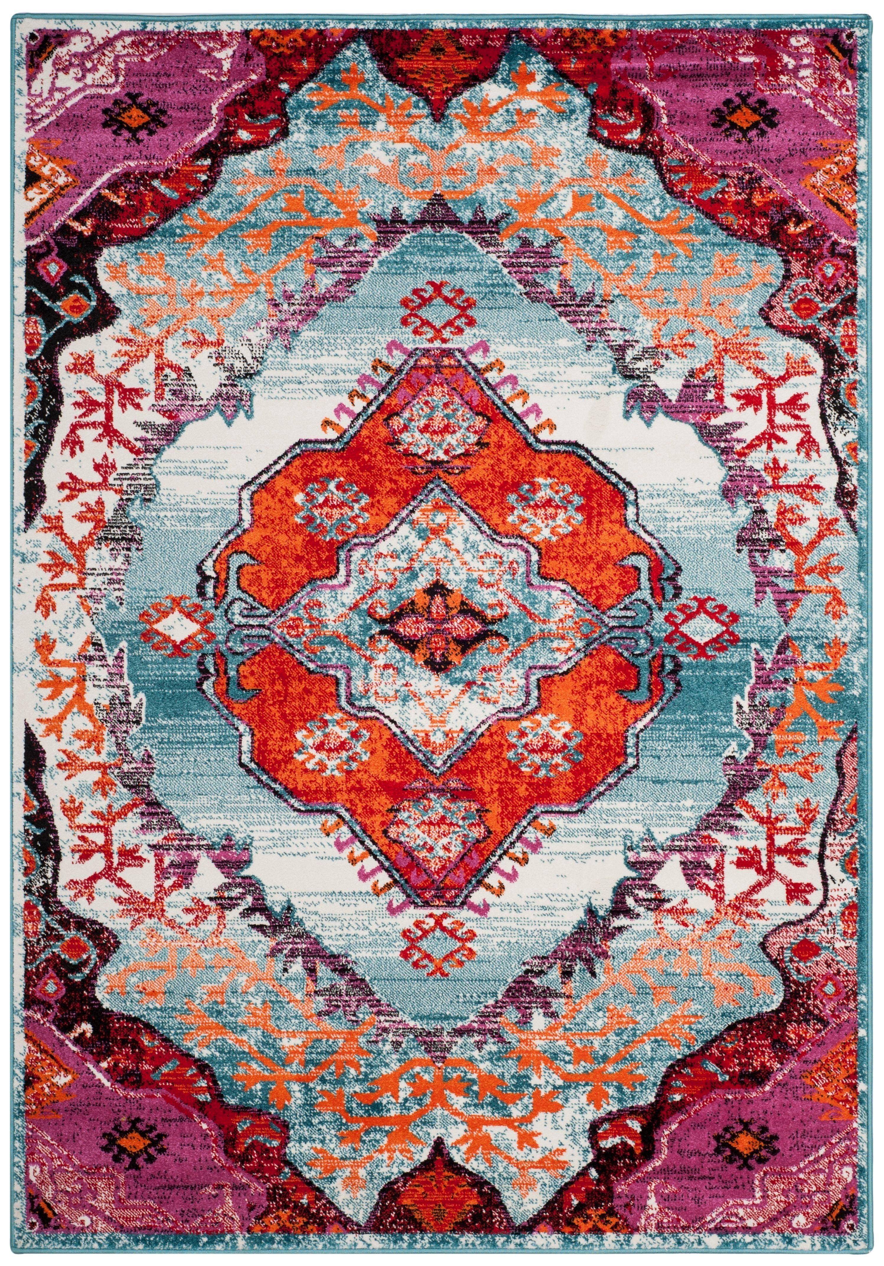 SAFAVIEH Cherokee Thane Southwestern Area Rug, Light Blue/Fuchsia, 4' x 6'