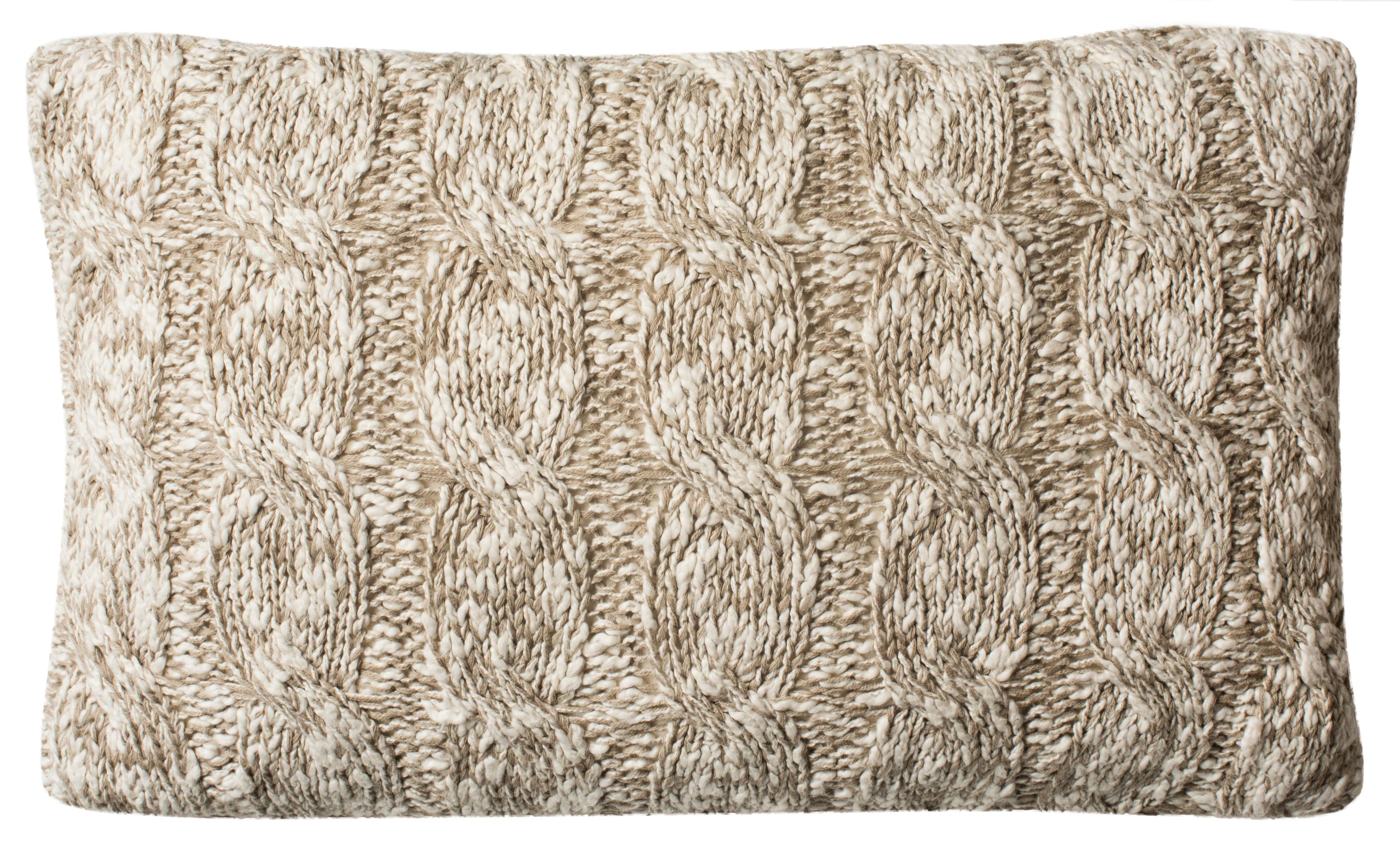 Stone and Natural Chunky Knit Rectangular Throw Pillow